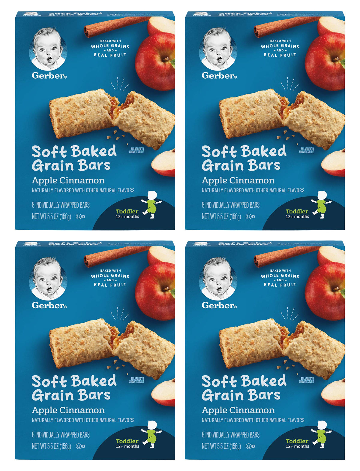 Gerber Soft Baked Grain Bars, Apple Cinnamon, 8 Individually Wrapped Bars/Box (Pack Of 4)
