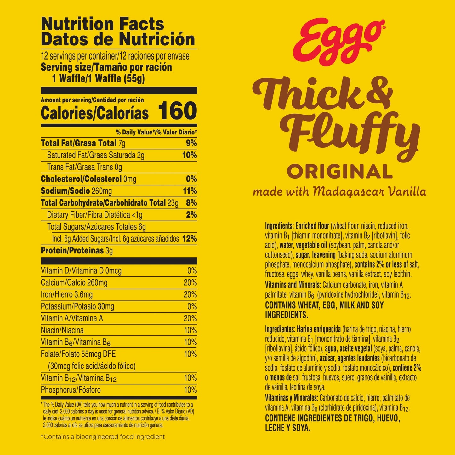 Eggo Thick and Fluffy Frozen Waffles, Frozen Breakfast, Breakfast Food, Family Pack, Original, 23.2oz Box (12 Waffles)