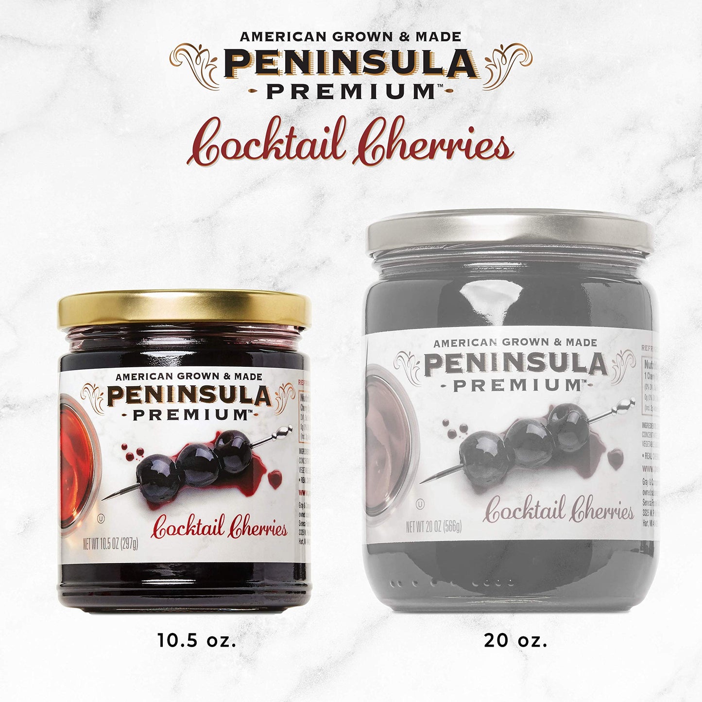 PENINSULA PREMIUM Cocktail Cherries - Gourmet, Sweet-Tart Flavor, 10.5 Ounce, Deep Bur dy-Red, Silky Smooth Syrup