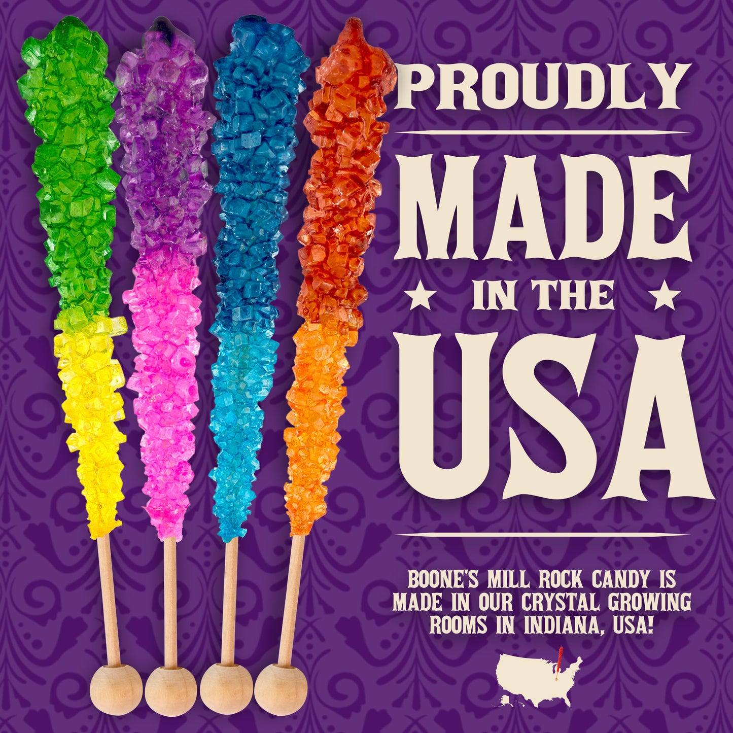 Boone'S Mill Rocksicles - 36 Extra Large Rock Candy Sticks - Assorted Double Flavors