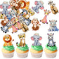 40Pcs Edible Floral Jungle Safari Animal Cupcake Toppers Wafer Paper Safari Animal Theme Cake Toppers Decoration for Animal Drin