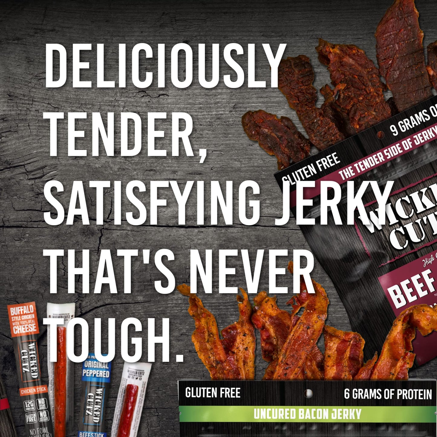 Wicked Cutz Teriyaki Beef Jerky, 24g Protein, Tender & Easy to Chew, 2.75 Ounce (Pack of 2)