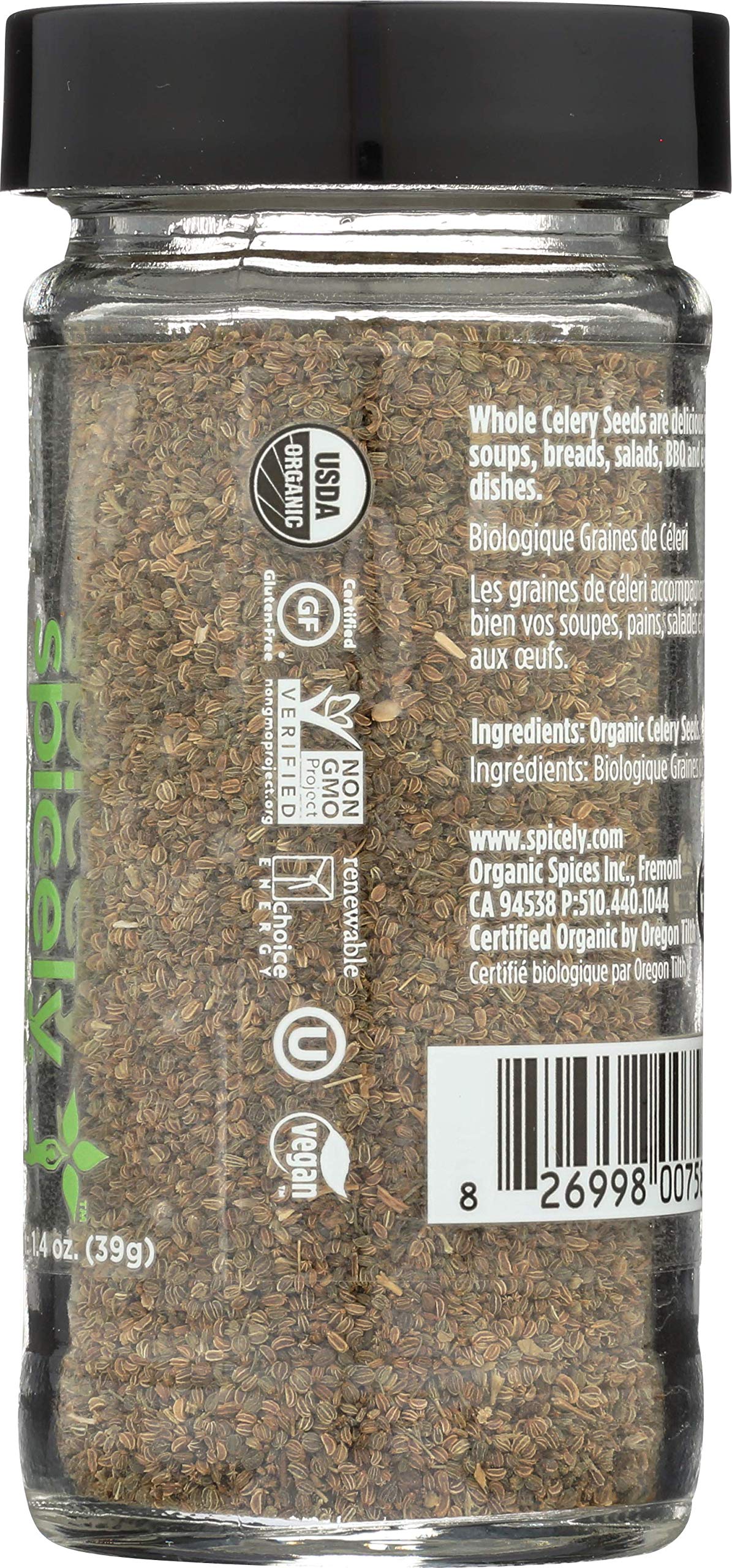 Spicely Organic Celery Seeds, Certified Gluten Free, 1.4 Oz Pack