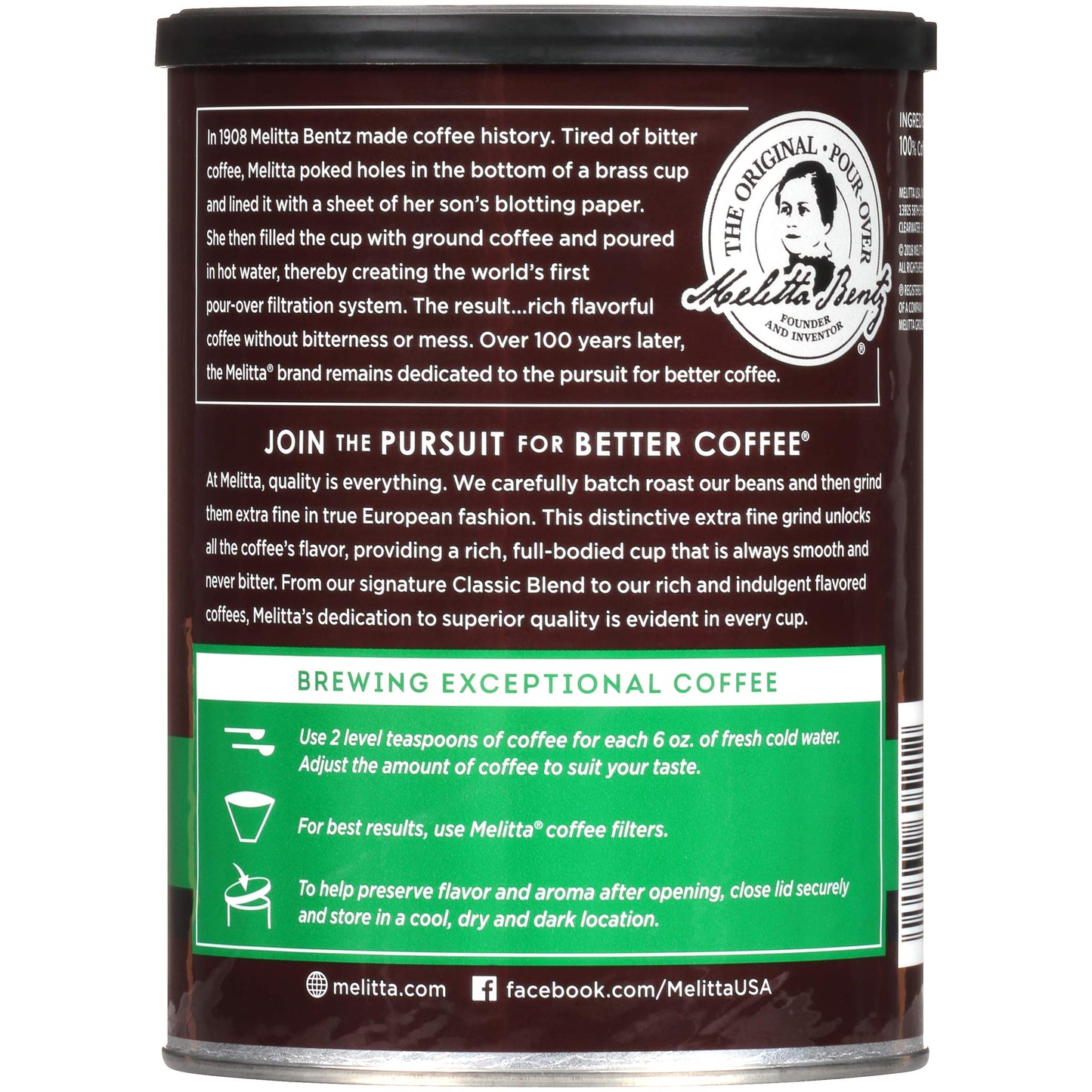 Melitta Classic Decaf Coffee, Medium Roast, Extra Fine Grind, 10.5 Ounce Can, Pack of 4, Black
