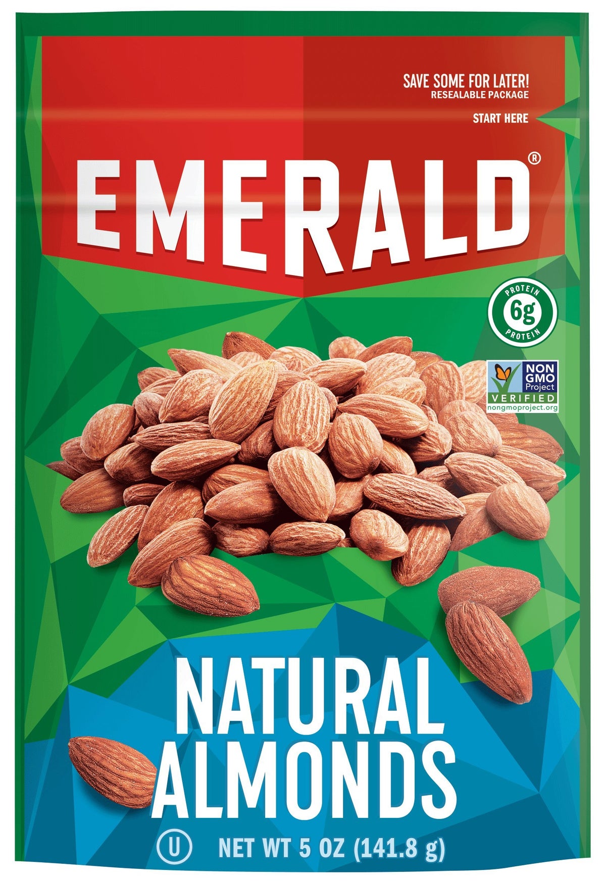 Emerald Nuts Whole Almonds (1-Pack), 5oz Resealable Bag, Kosher Certified, Non-GMO, Contains No Artificial Preservatives, Flavor