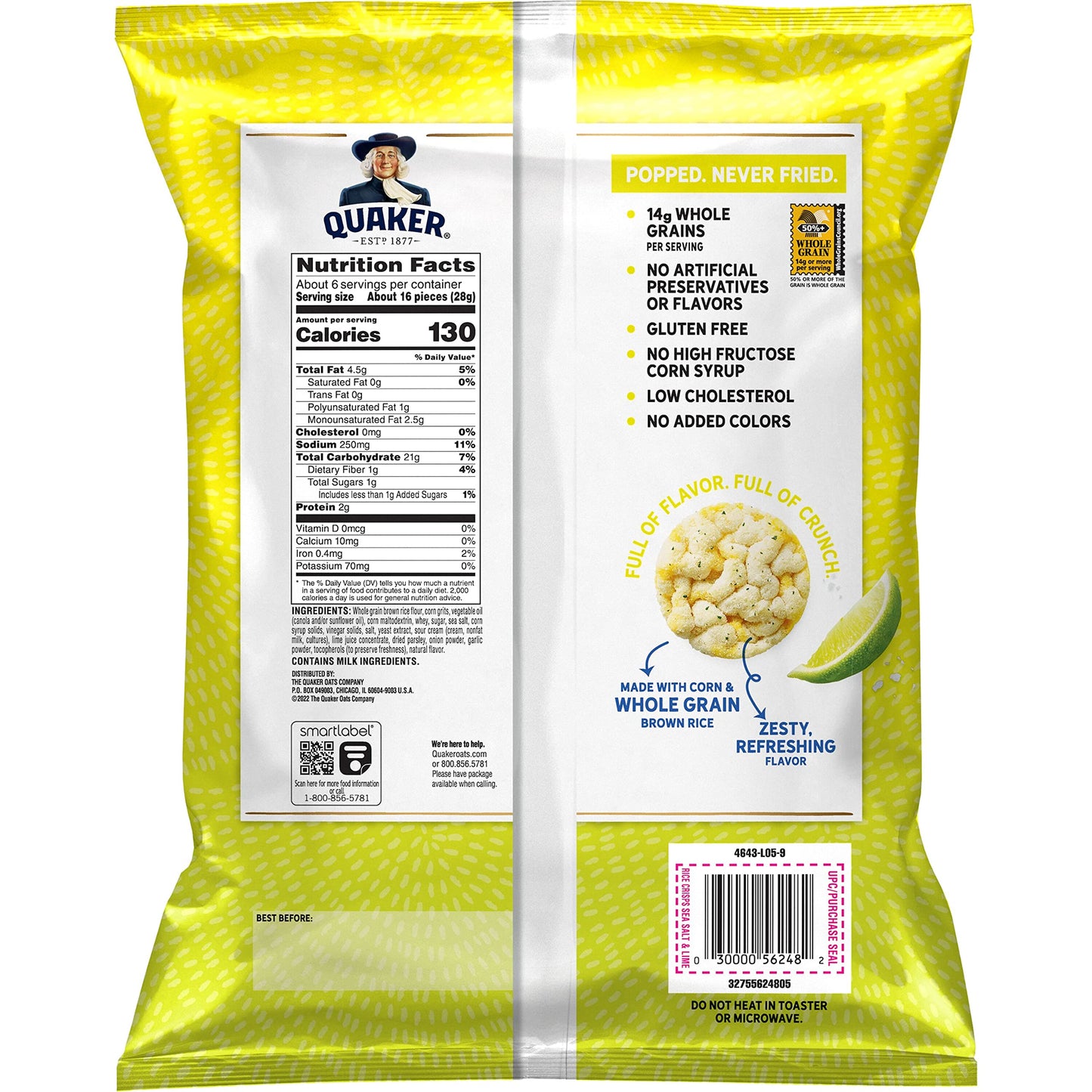 Quaker Rice Crisps Sea Salt & Lime, 6.06 Oz