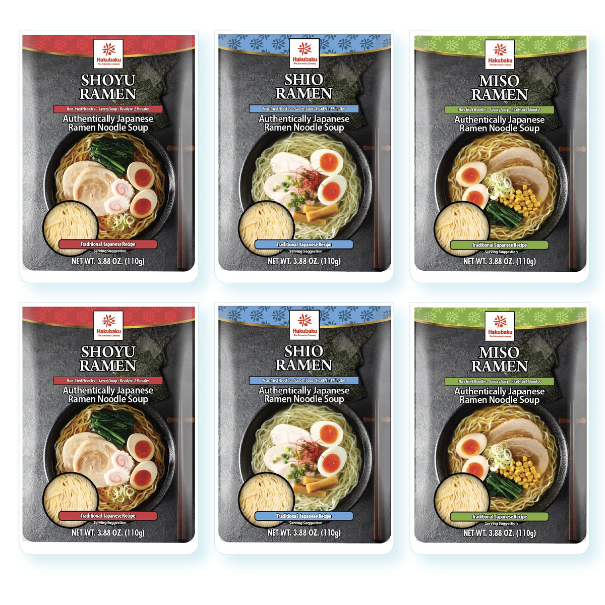 Hakubaku Authentic Japanese Ramen Noodles (Variety, 6 PACK)