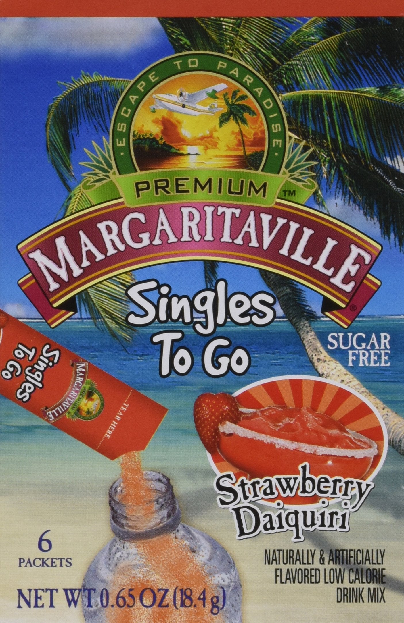 Margaritaville  Singles To Go Water Drink Mix Flavored Nonbeverage-Style Powder Sticks 6 Count  Strawberry Daiquiri  0.63 Ounce