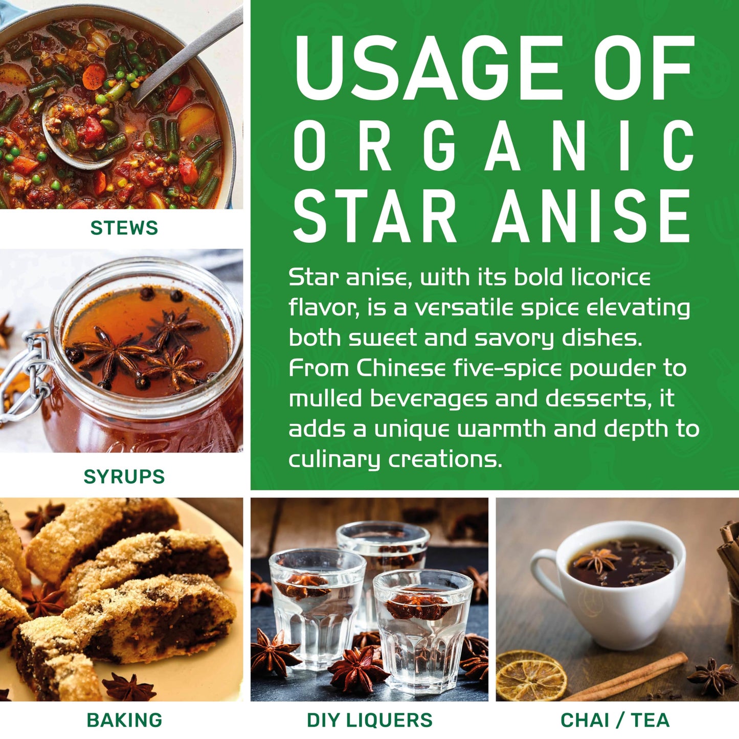 Jiva Organic Whole Star Anise 7 Oz Jumbo Bag - Non-GMO, Non Irradiated, Pure Spice from India, Staranise