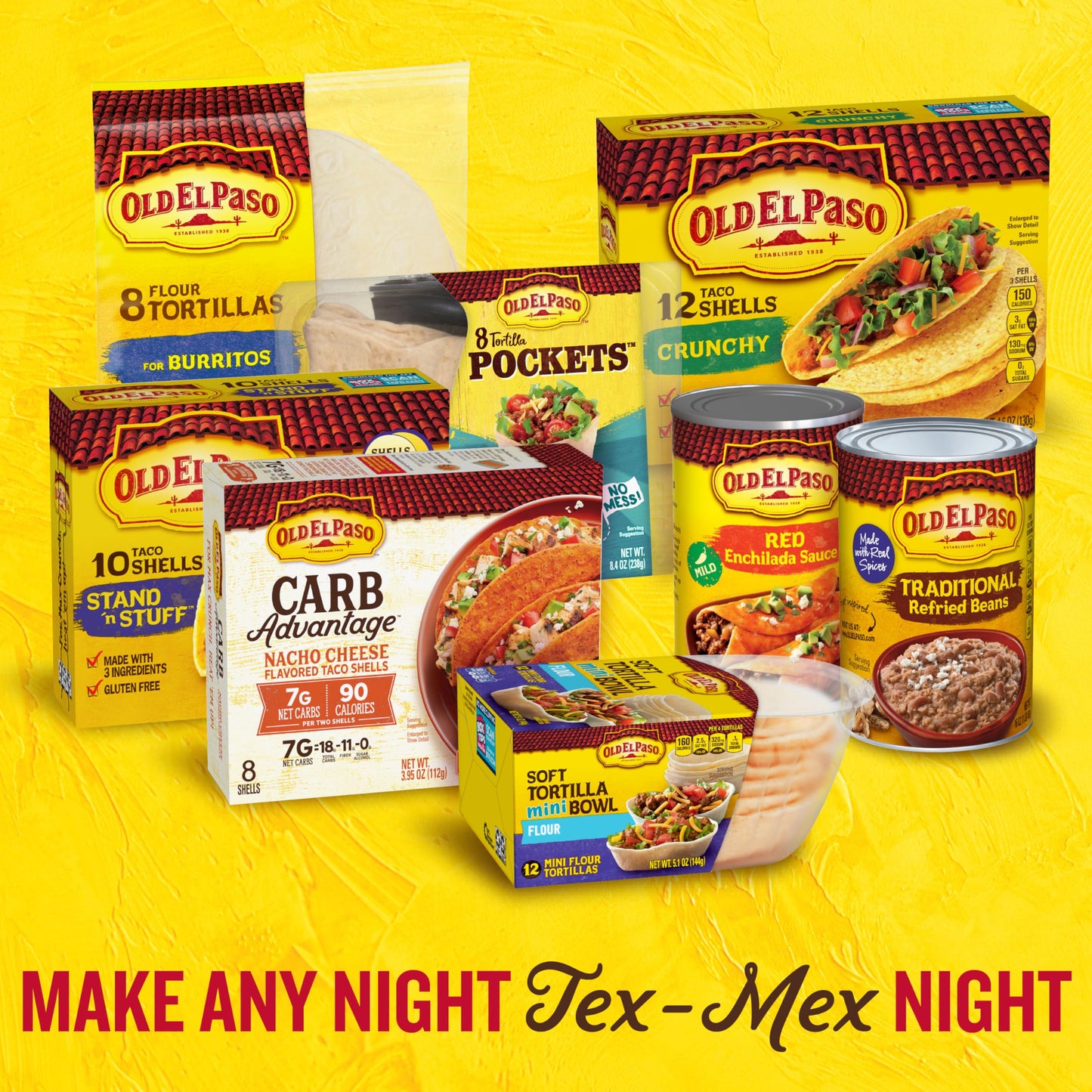 Old El Paso Carb Advantage Taco Shells  Nacho Cheese Flavored  7g Net Carbs  90 Calories  Gluten Free Crunchy Taco Shells  8 Count  3.95 oz