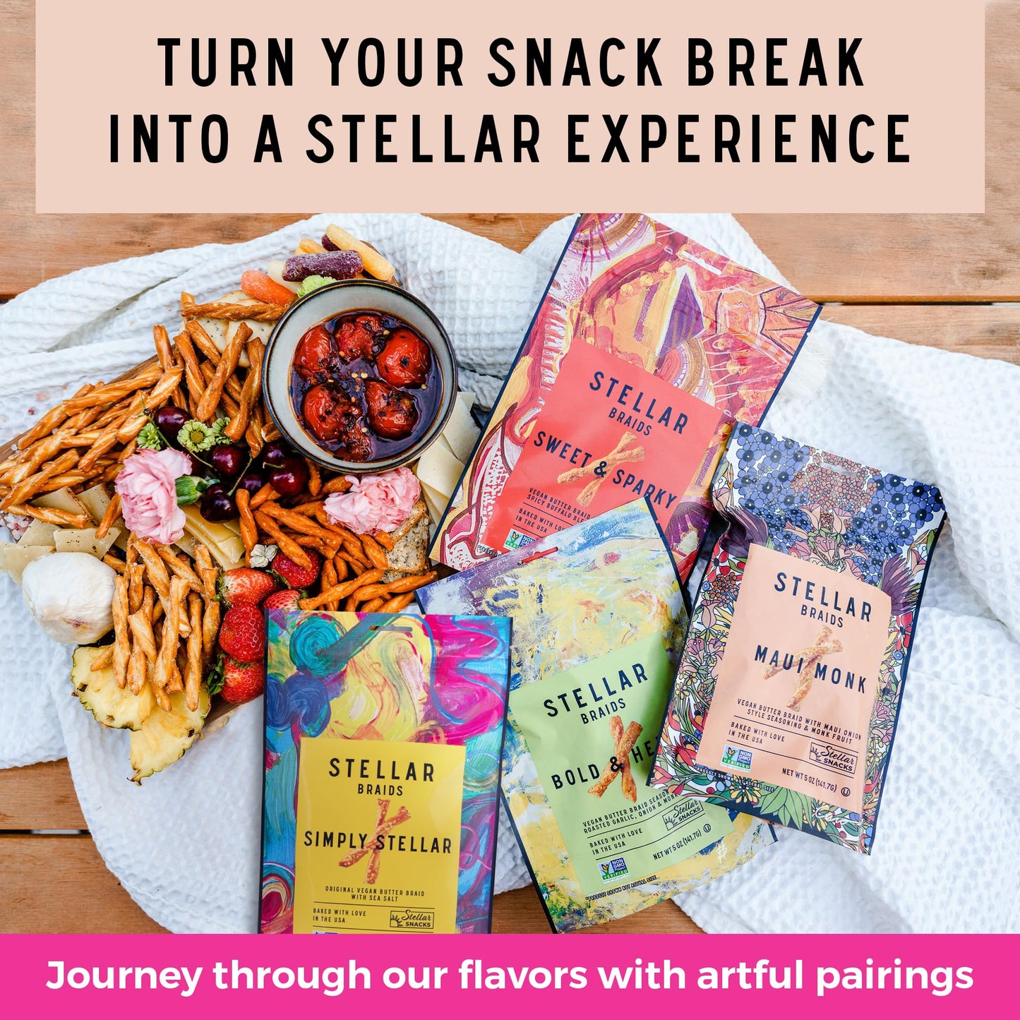 Stellar Snacks Pretzel Braids, Maui Monk Sweet Onion, 5 Oz (Pack of 6), Gourmet Pretzel Sticks, Vegan, Kosher, Non GMO, Peanut F