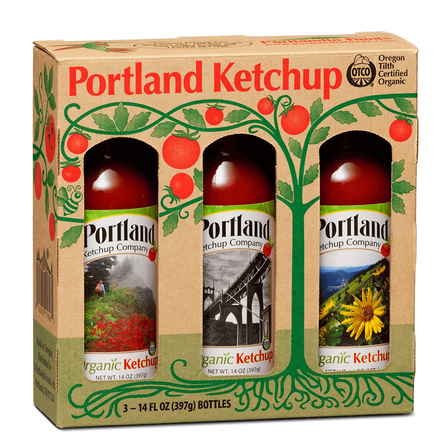 Portland Organic Ketchup Gift Box by Portlandia Foods (14 fl oz - pack of 3) Naturally Gluten-free, Vegan, non-GMO, USDA Organic