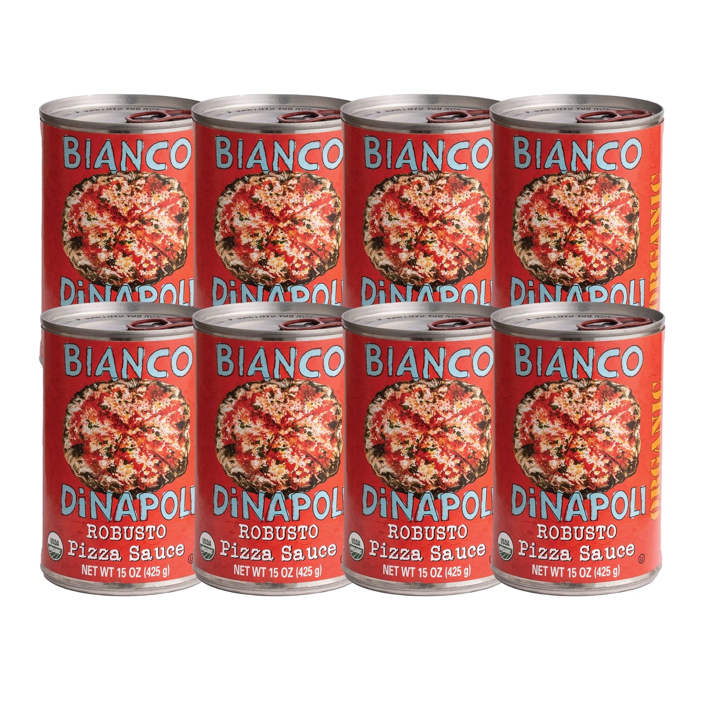 Bianco DiNapoli Organic Robusto Pizza Sauce, 15 oz Canned, Made with California Tomatoes, Garlic, Basil, Oregano, Extra Virgin Olive Oil, 8 Pack