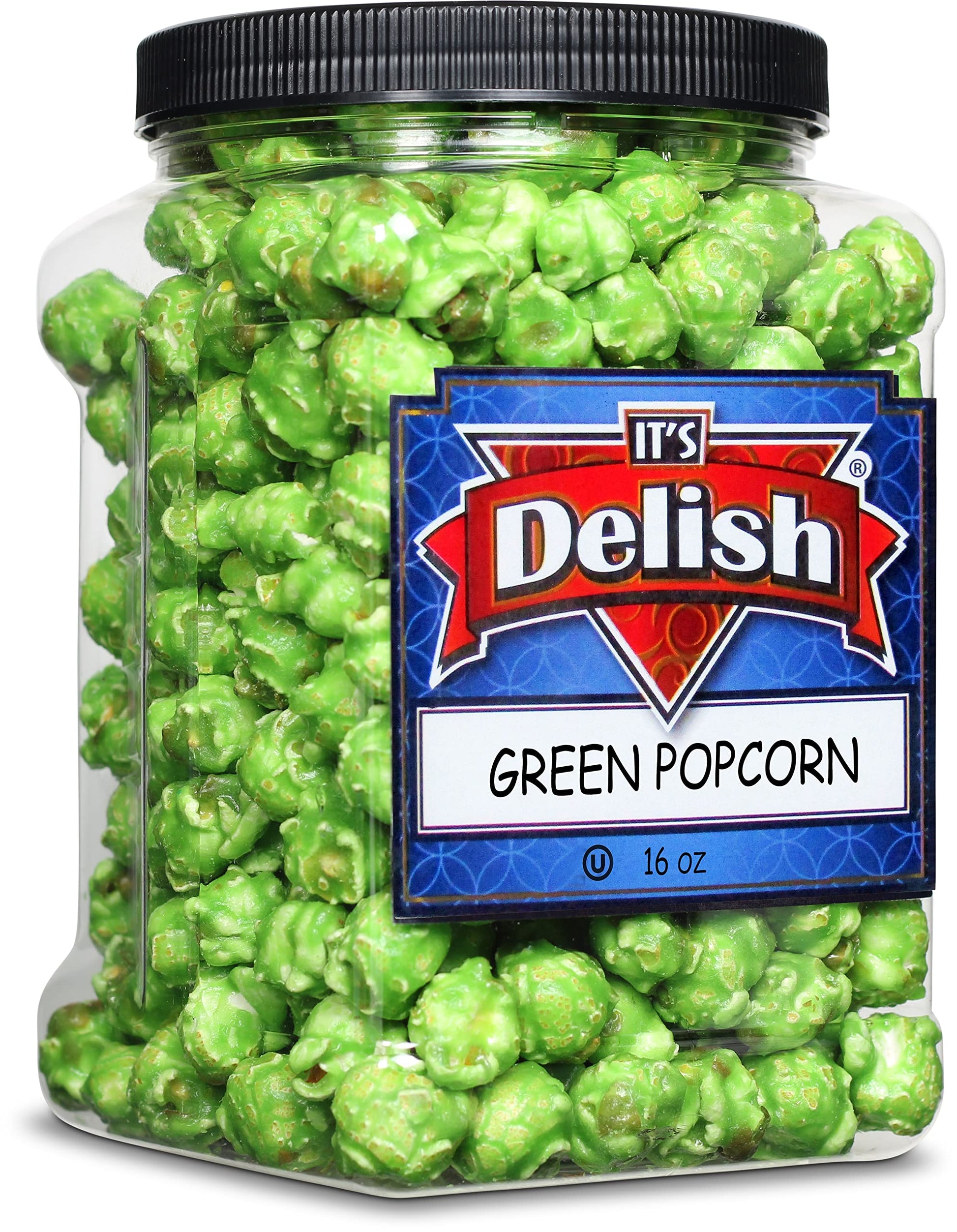 Gourmet Green Apple Flavored Popcorn by Its Delish, 16 Oz Jumbo Container | Bulk Air Popped Pop Corn Snack - Fruity Green Theme