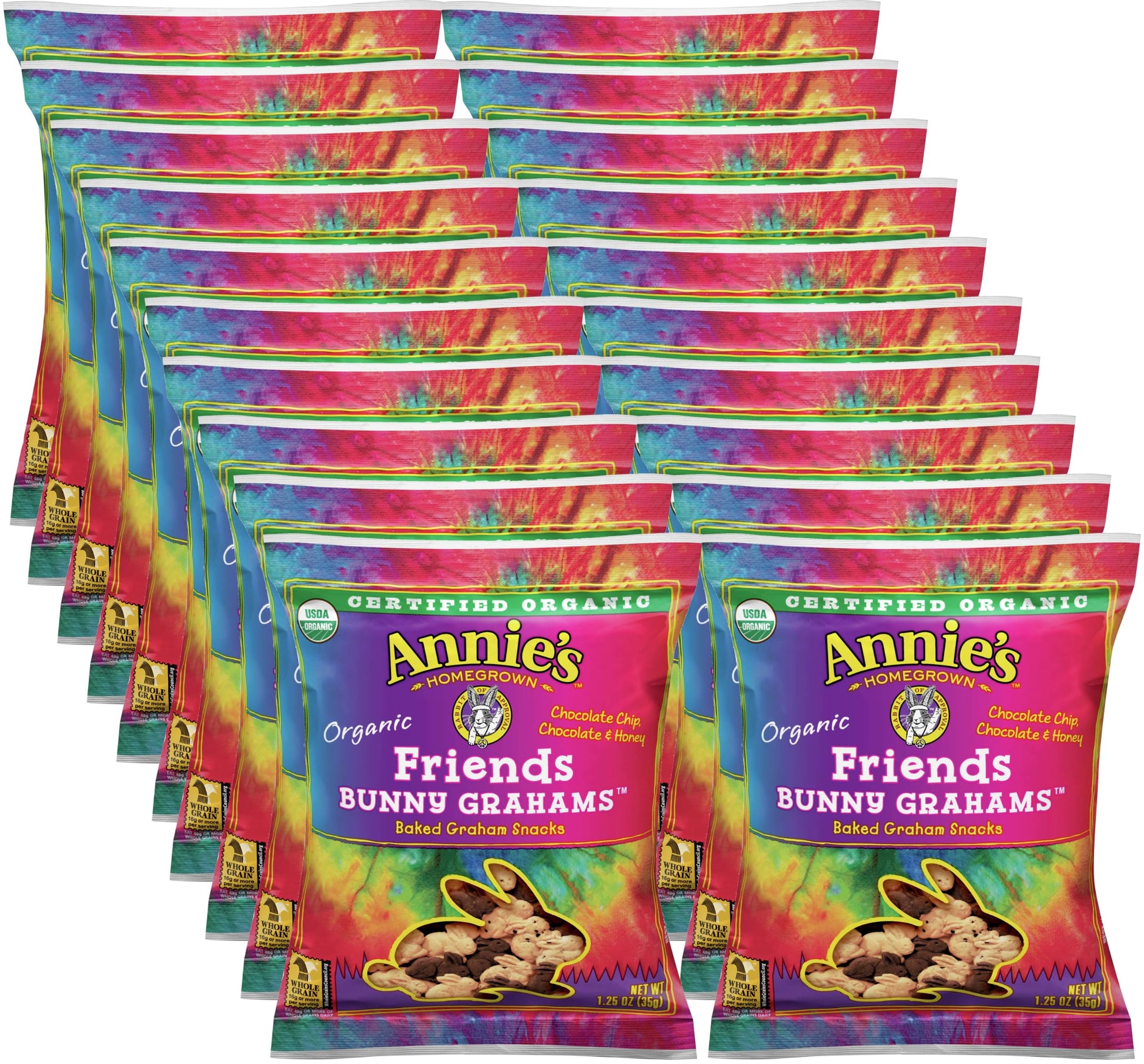 Annies Organic Friends Bunny Grahams - Pack of 20 - Delicious Baked Grahams - Chocolate Chip and Chocolate Honey Flavors - Cert
