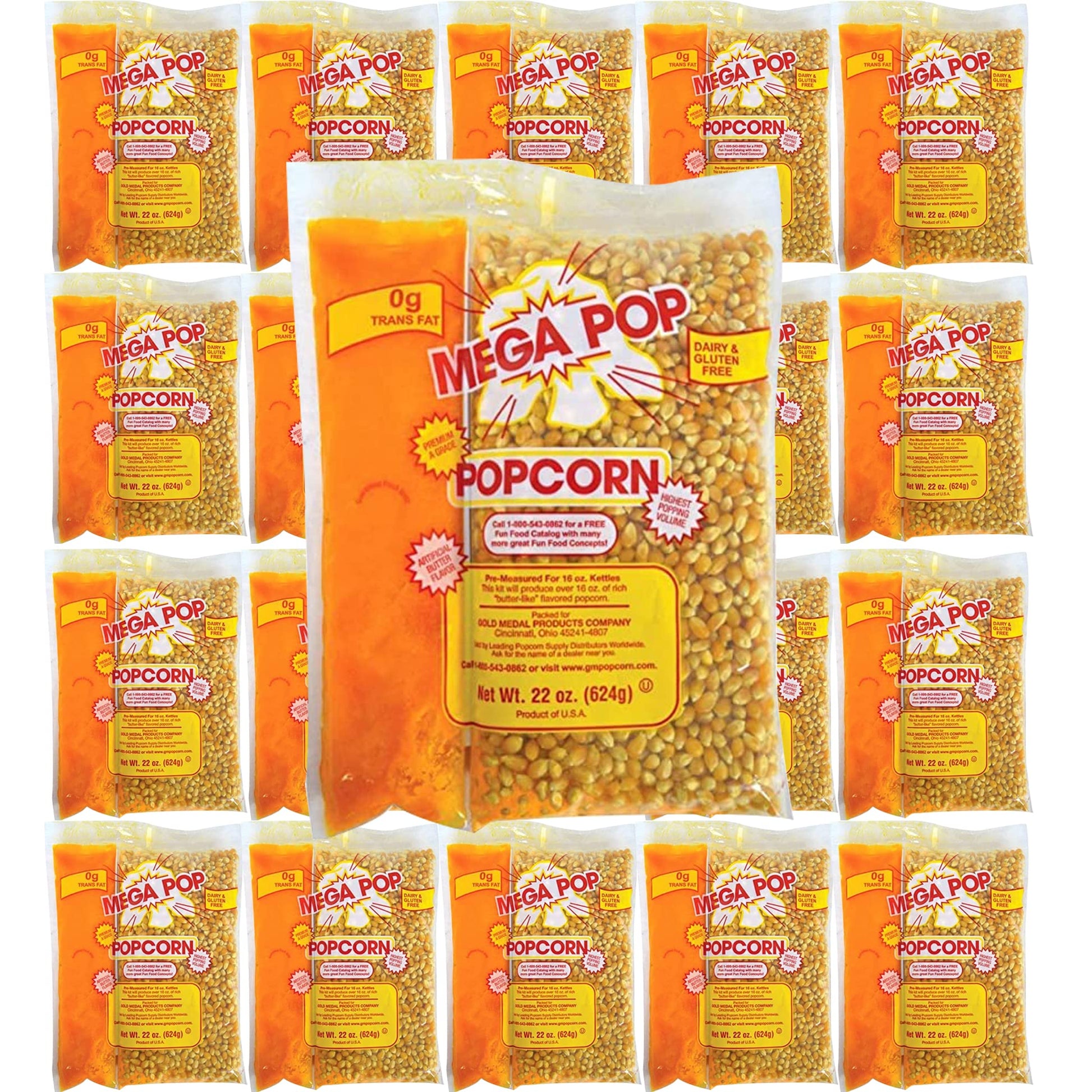 BeeQ BOX - (Pack of 20) Mega Pop Popcorn, Oil and Salt Kits - 22 oz.