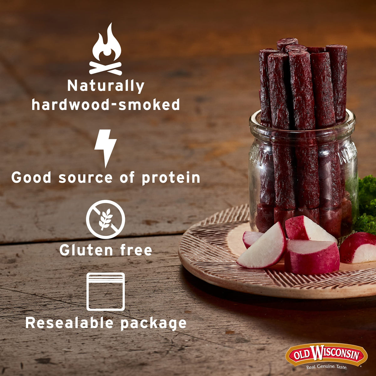 Old Wisconsin Beef Sausage Snack Sticks, Naturally Smoked, High Protein, Low Carb, Keto, 0.5 Ounce, Pack of 42