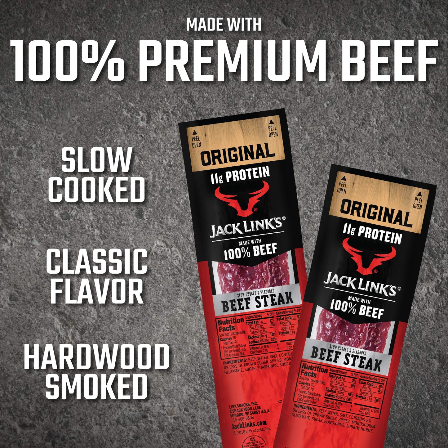Jack Link’s Beef Steak, Original, 1 oz., 12 Count, 11g Protein, Snack