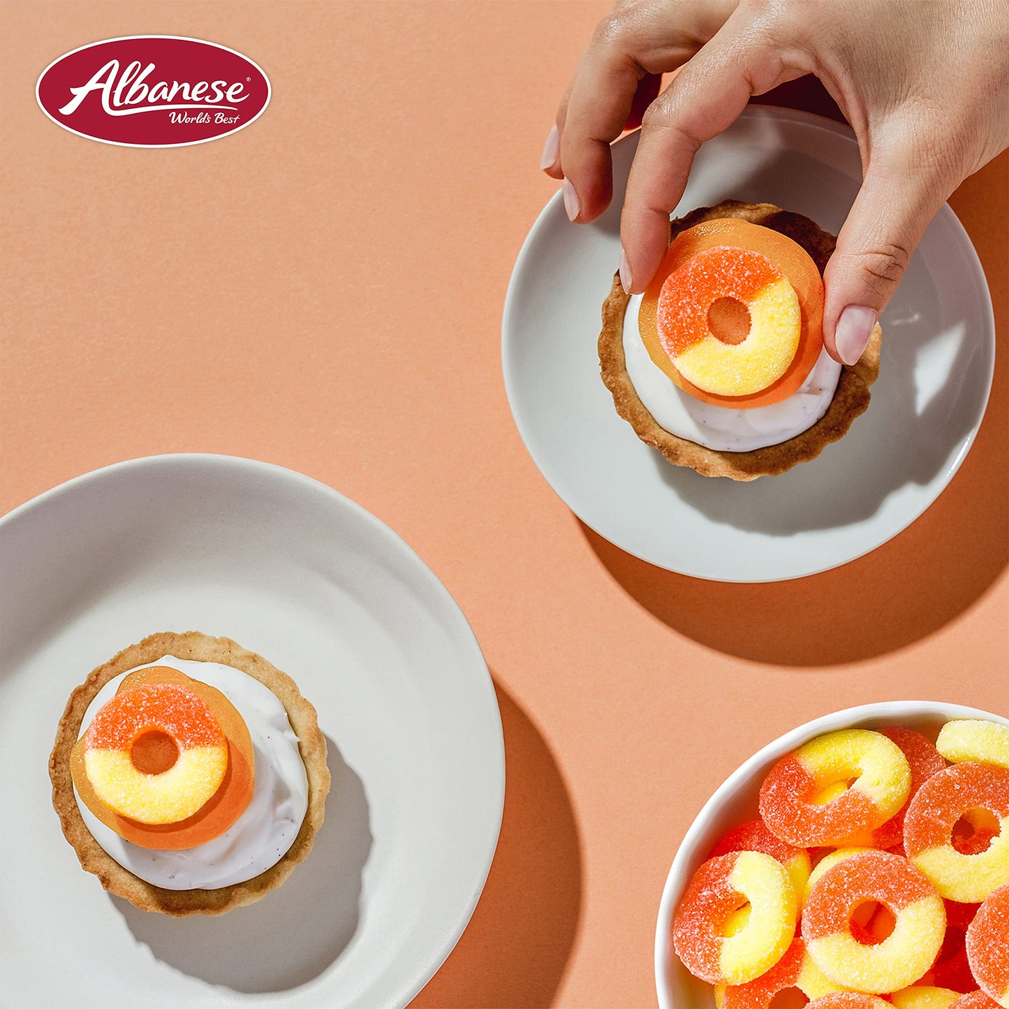 Albanese World's Best Gummi Peach Rings, 7oz Bag of Candy (Pack of 12), Individually Wrapped Soft & Chewy Candy Snacks