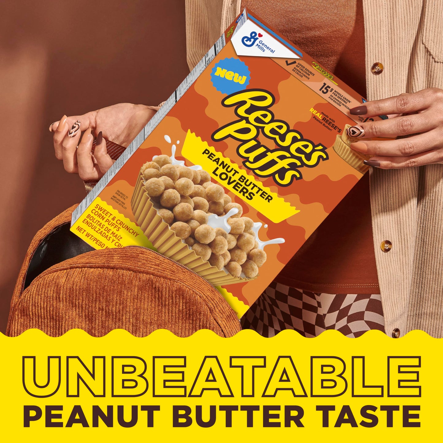 Reeses Puffs Peanut Butter Lovers Breakfast Cereal, Made With Whole Grain And Real Reeses Peanut Butter, Family Size, 19.7 Oz