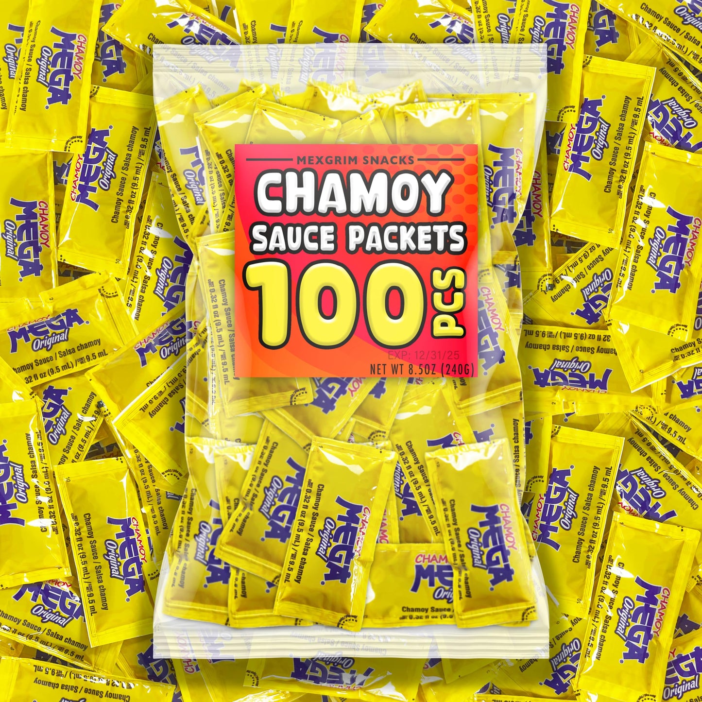 Mexgrim Chamoy Small Packets, Travel Size 100 Piece Bulk, Perfect For Single Serve On Fruit, Mexican, Dulces Enchilados, Chamoy