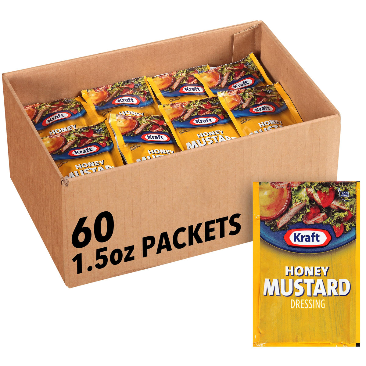 Kraft Honey Mustard Salad Dressing Single Serve Packet (1.5 Oz Packets, Pack Of 60)