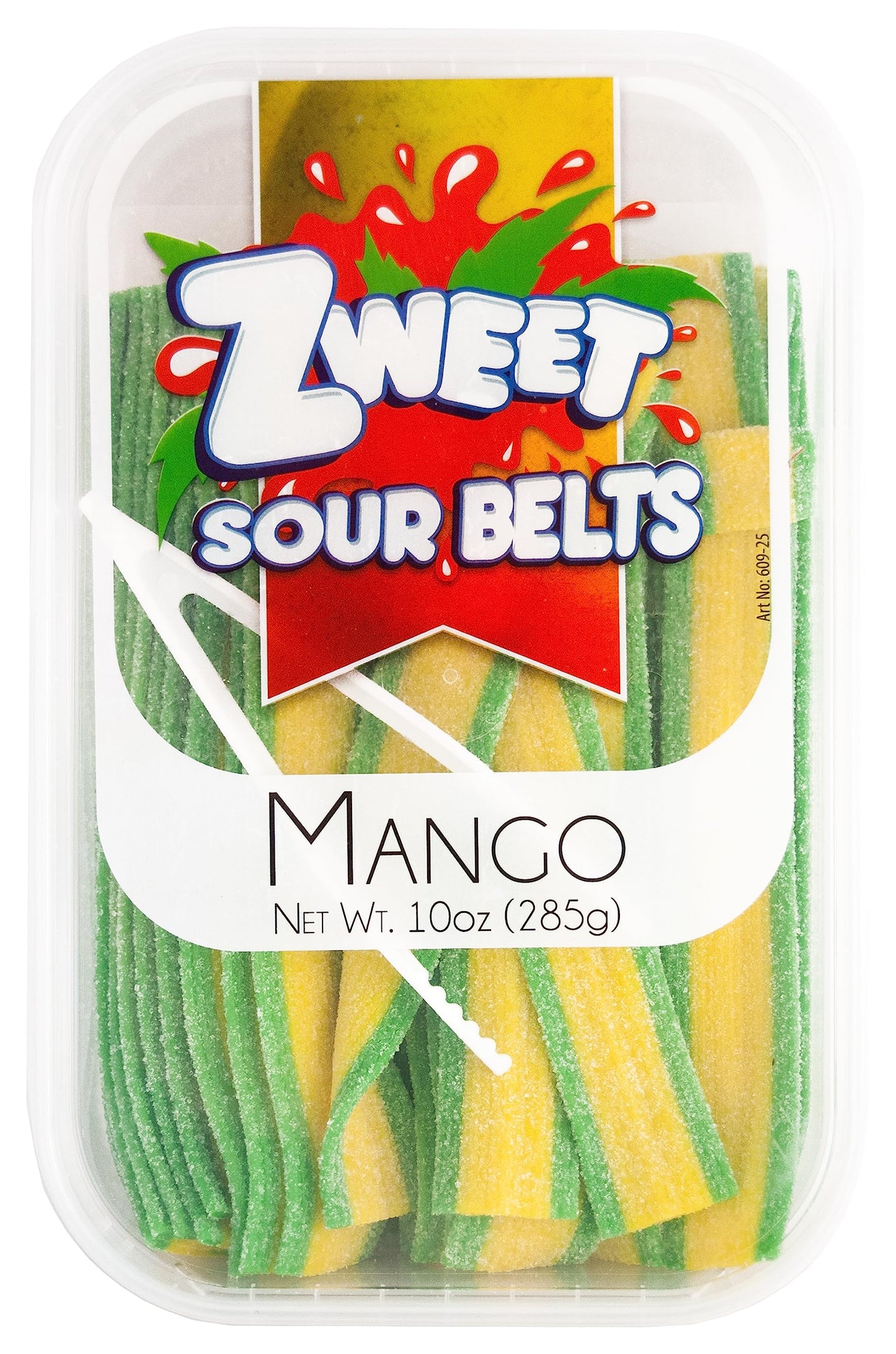 Zweet Sour Mango Candy Belts 10 Ounce - Sour Kosher Candy, Halal Candy Belts - Resealable Pack of Sour Licorice Belts (Pack of 3