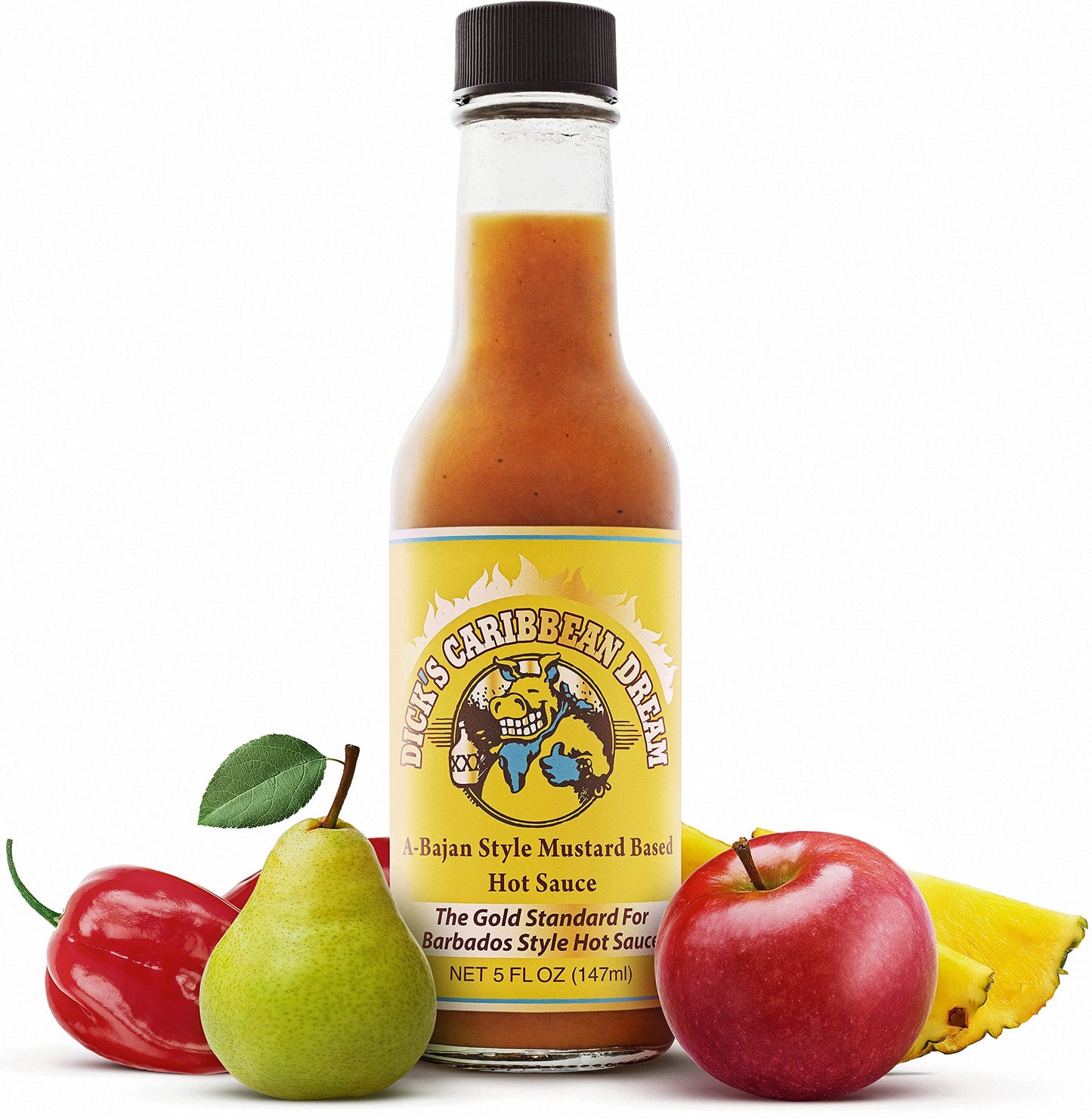 DIRTY DICKS HOT SAUCE Caribbean Dream Mustard-Based Sauce with Fresh Fruit & Spices, 5 Fl Oz (Pack of 1) - White