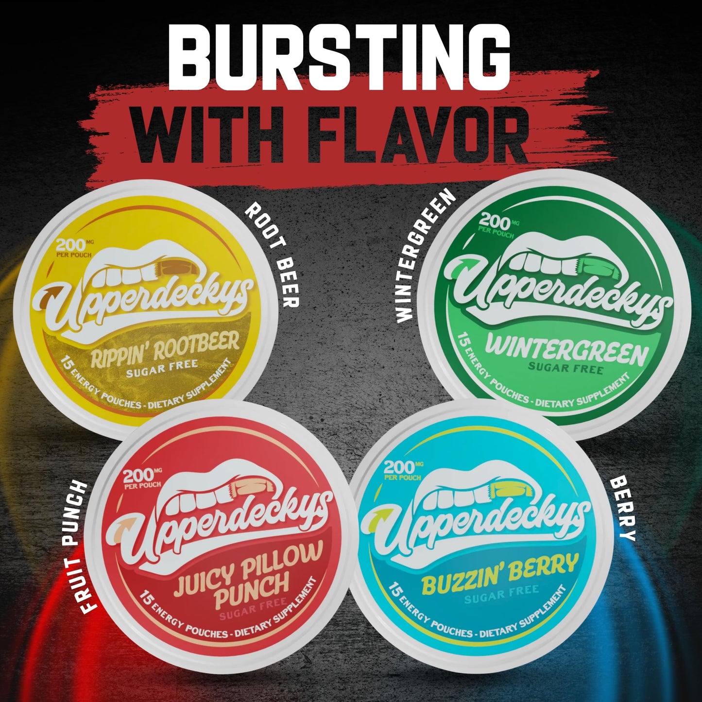 Upperdeckys  Cool Wintergreen Caffeine Energy Pouches - Free Replacement or Alternative for Focus and Energy - Sugar Free Nootropic Pouches  Made in the USA & Delicious Flavor (4-Pack  200mg)