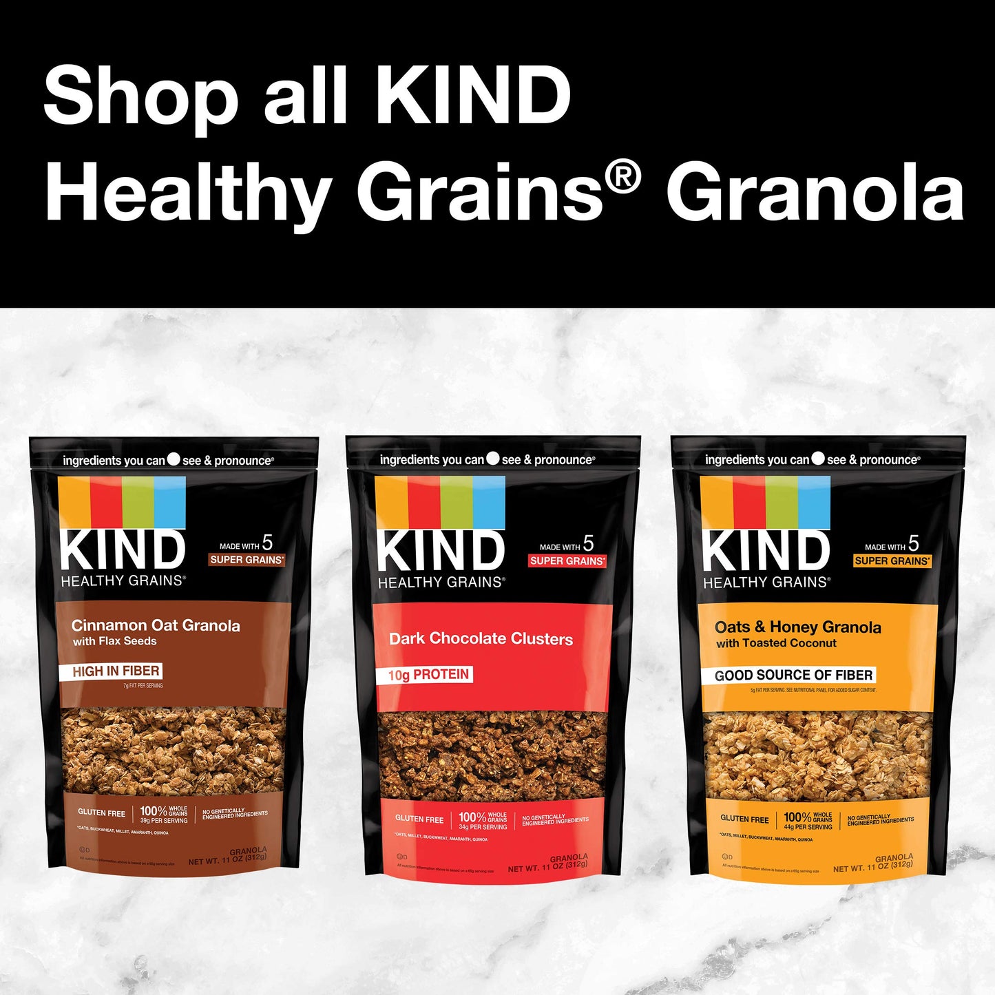 KIND Healthy Grains Granola, Cinnamon Oat Clusters with Flax Seeds, Healthy Snacks, Gluten Free, 100% Whole Grains, 5g Protein,