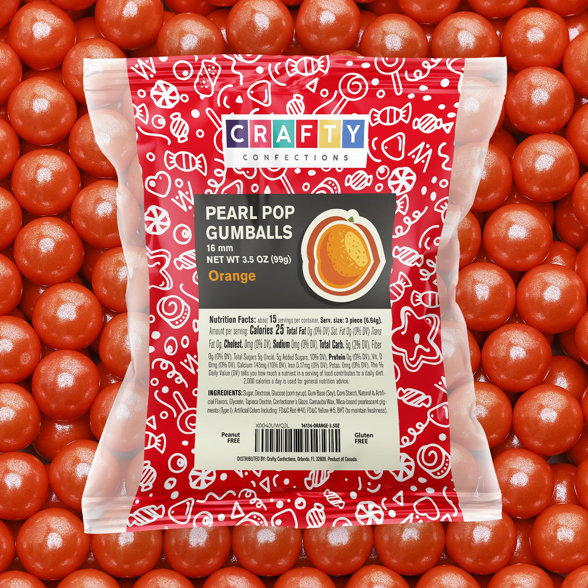 Crafty Confections Shimmer Gumballs - Orange Bubble Gum 3.5 oz - Party Favors & Sweet Treats, 16mm, Shimmer Powder Orange
