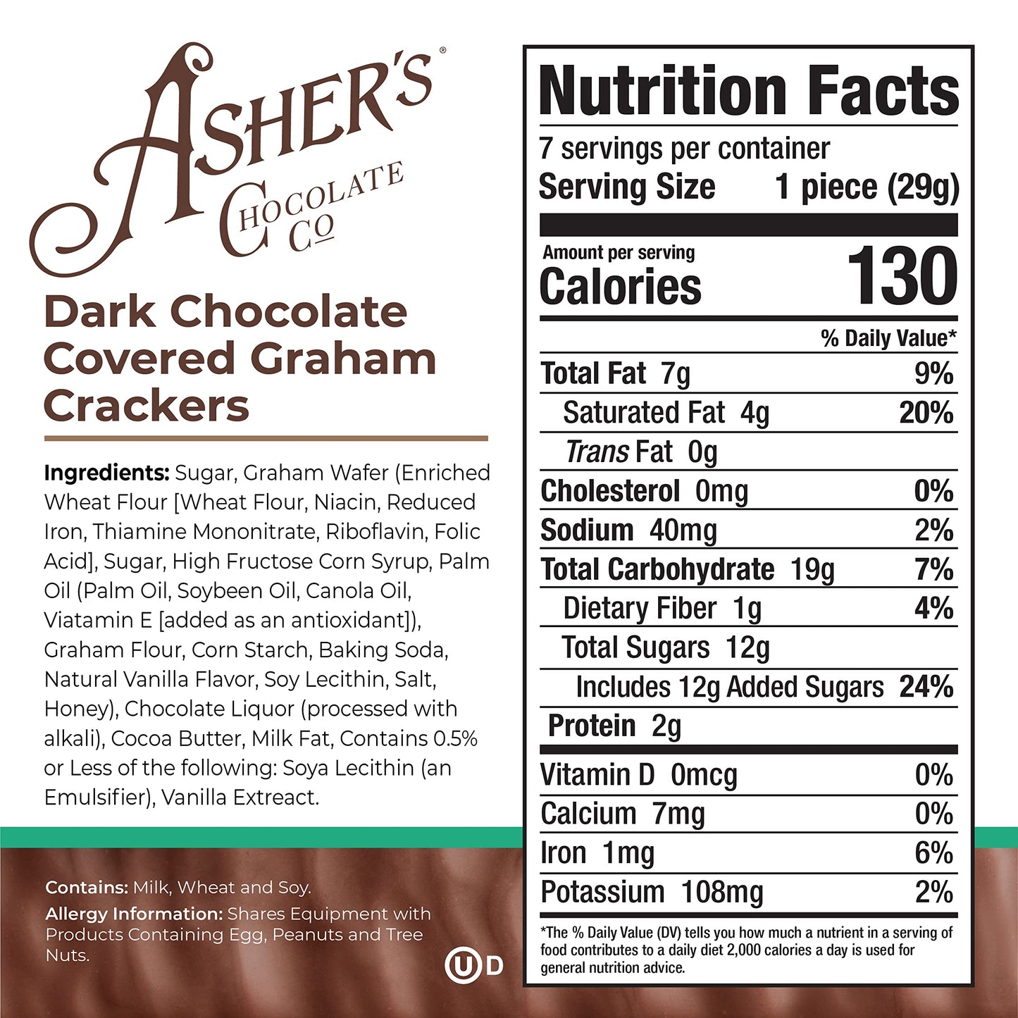 Ashers Chocolates Dark Chocolate Covered Graham  ers, 7.15 oz, Kosher, Small Batches, Family Owned Since 1892