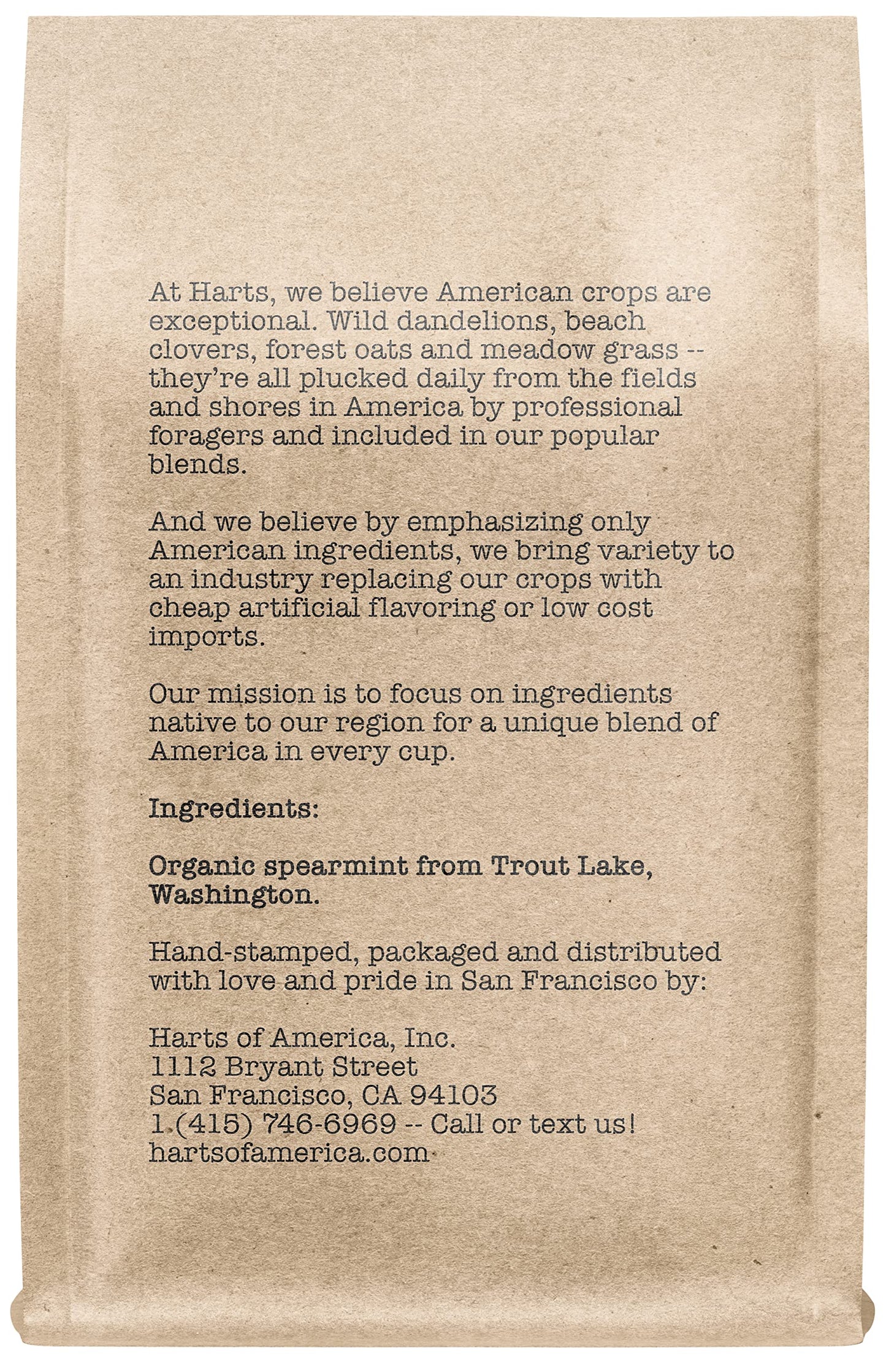 Harts of America Organic Spearmint Loose Leaf Tea, Caffeine Free, 5 Ounce Eco-Conscious Zip Pouch
