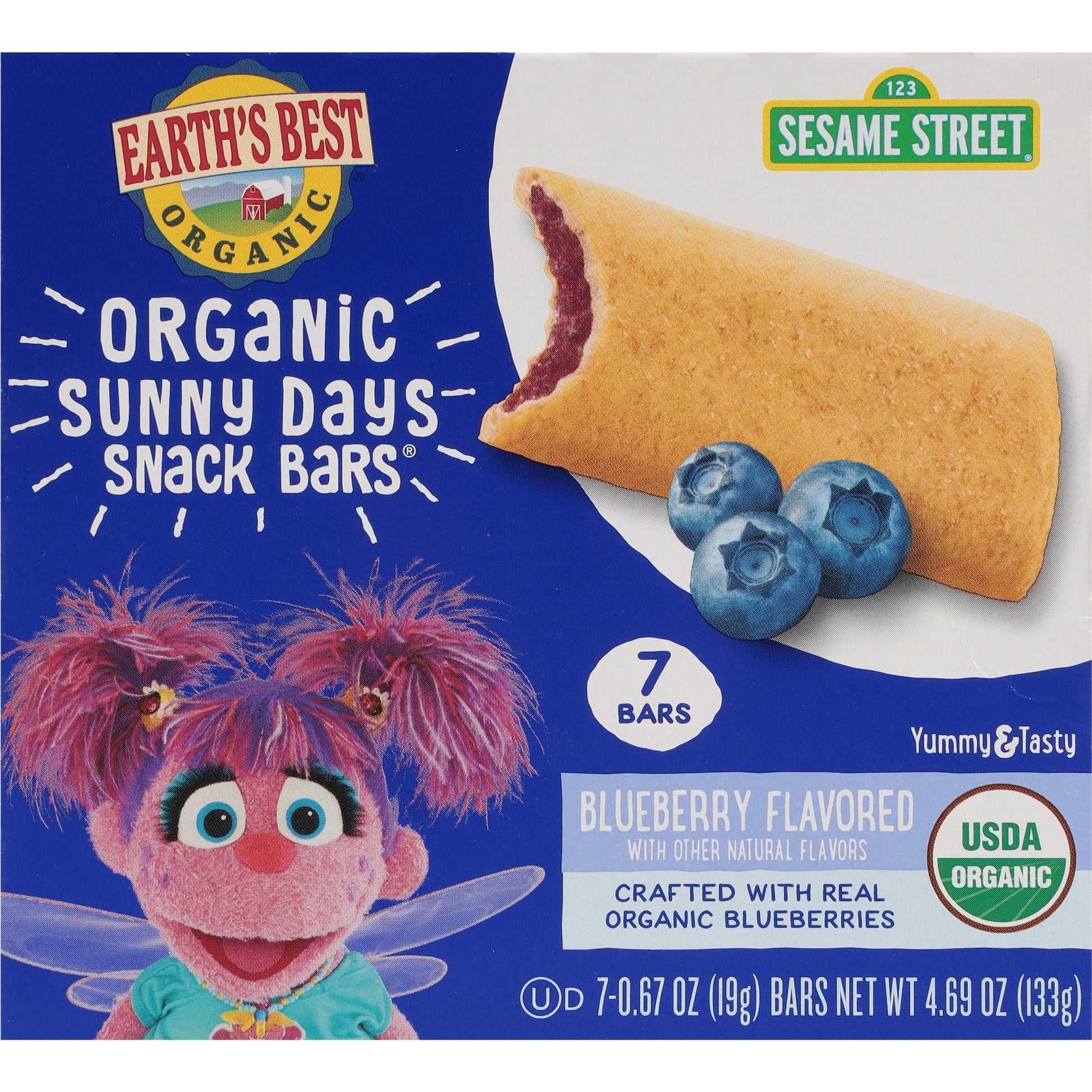 Earths Best Organic Kids Snacks, Sesame Street Toddler Snacks, Organic Sunny Days Snack Bars for Toddlers 2 Years and Older, Bl