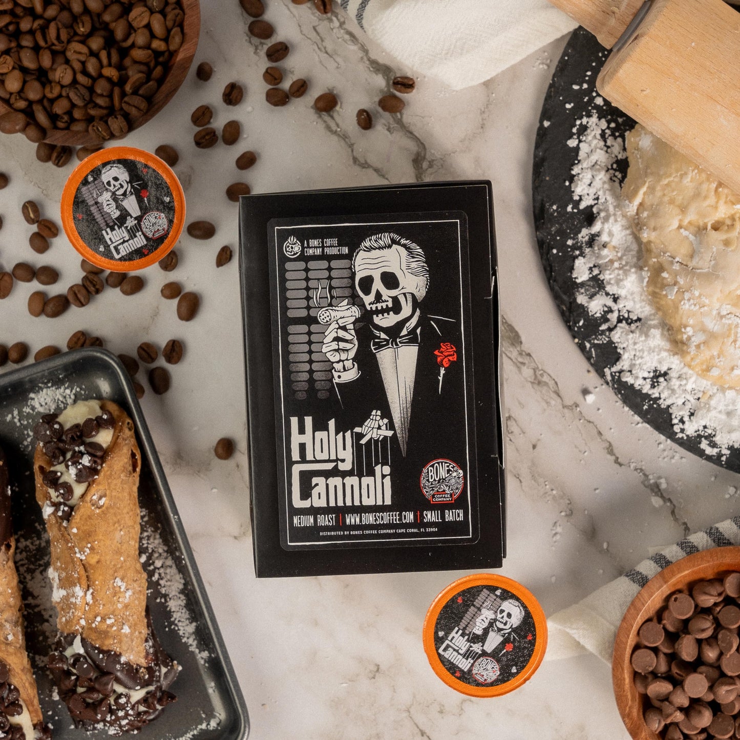 Bones Coffee Company Flavored Coffee Bones Cups Holy Cannoli Flavored Pods | 12Ct Single-Serve Coffee Pods Compatible With Keurig 1.0 & 2.0 Keurig Coffee Maker