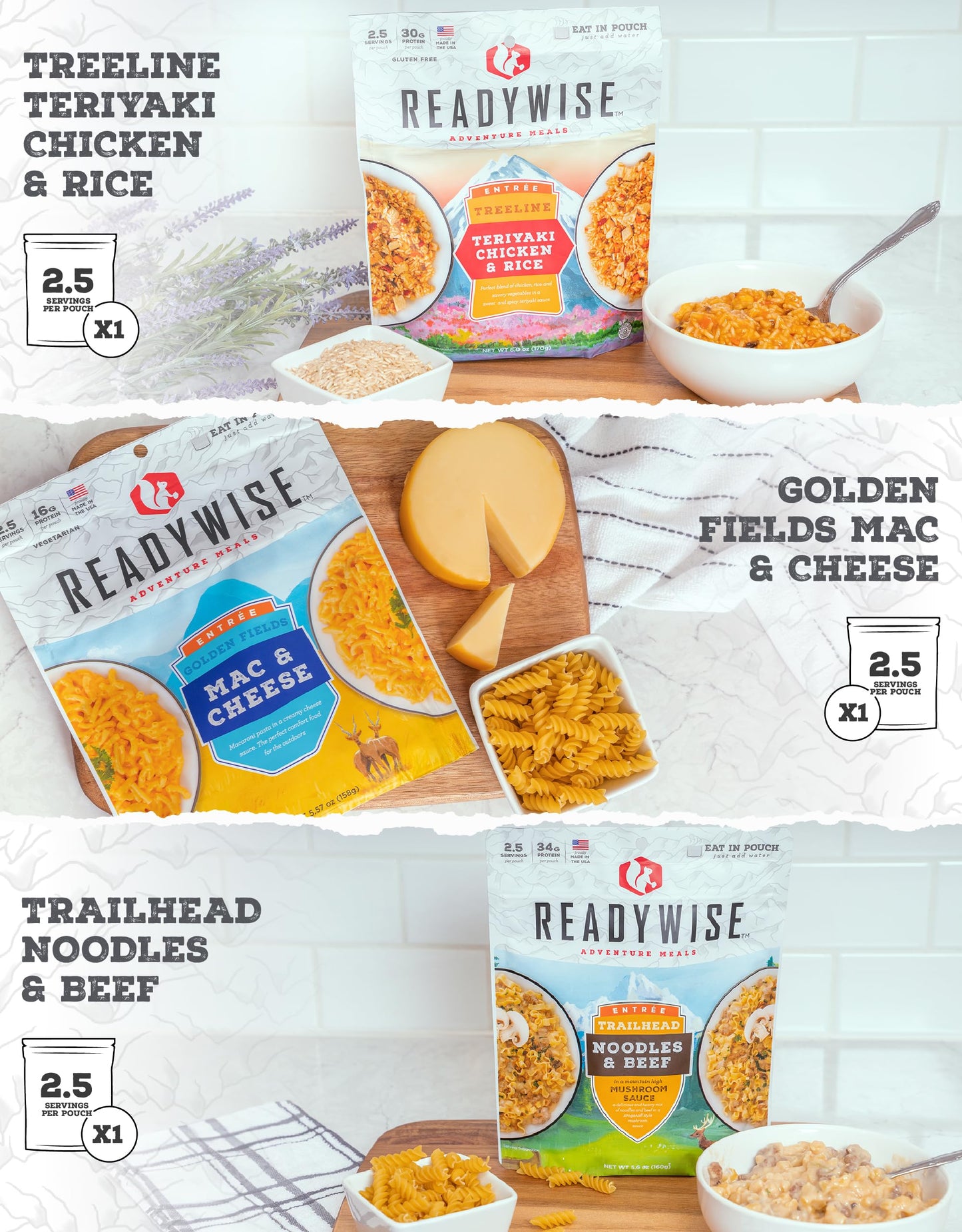 Readywise 2-Day Adventure Bag | Freeze-Dried Backpacking & Camping Food | Waterproof Dry Bag | 23 Servings