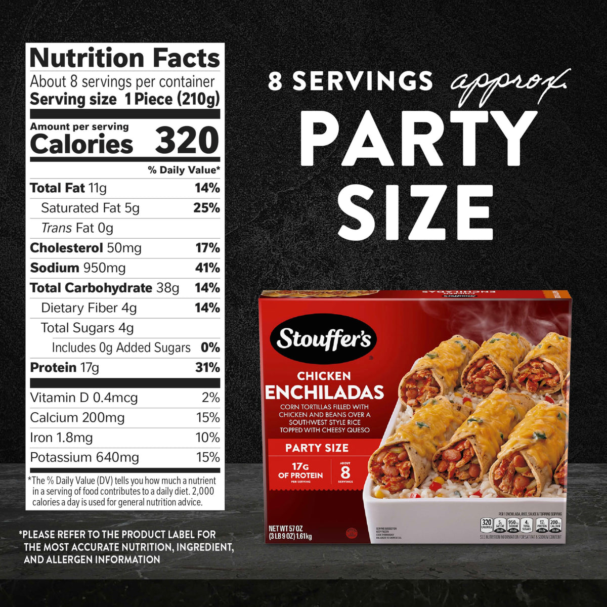 Stouffers Party Size Chicken Enchiladas Frozen Meal, 57 Ounce