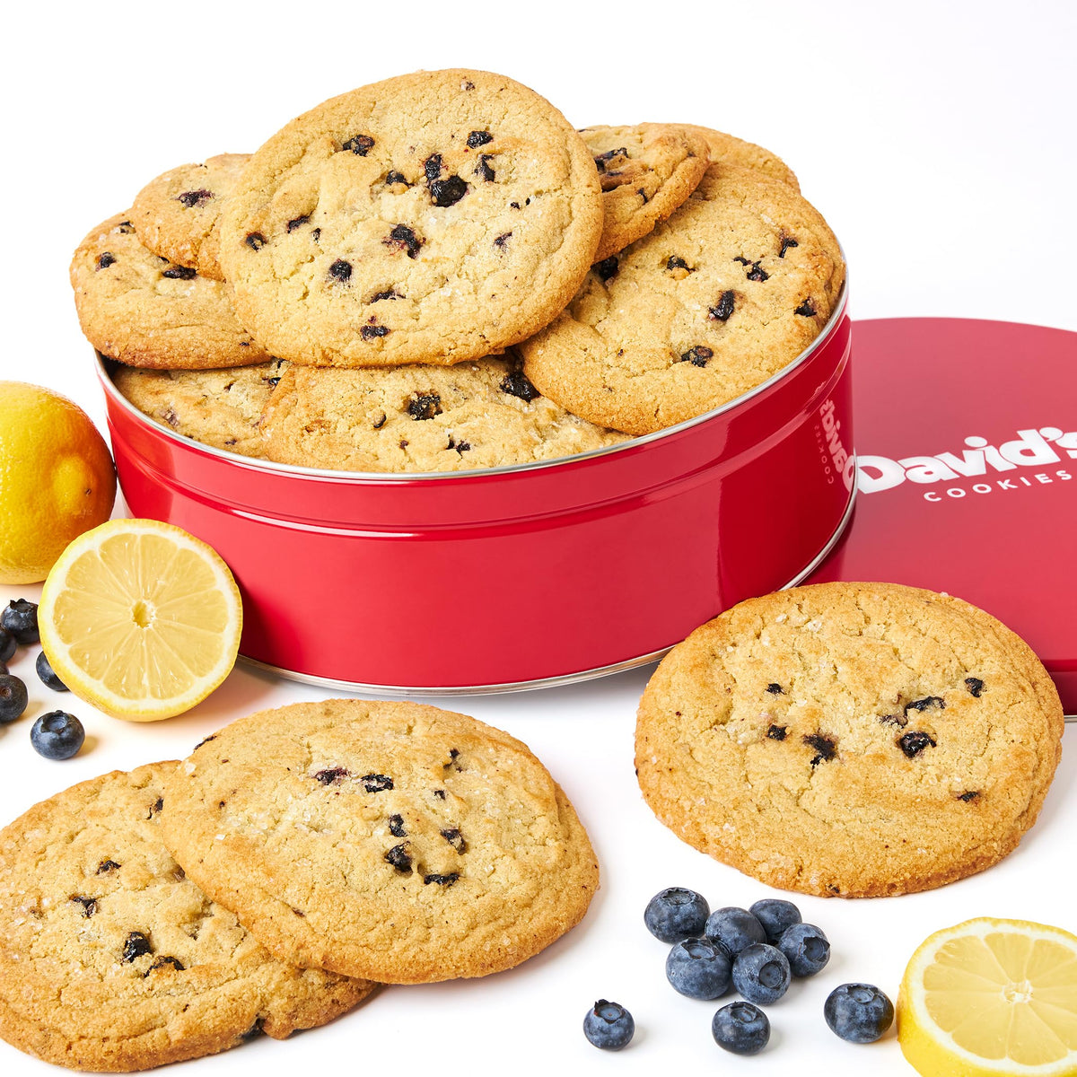 Davids Cookies Fresh Baked Decadent Jumbo Lemon Gourmet Cookies - 2lb Gift Basket Tin with 8 Large Lemon Cookies - Bakery-Style