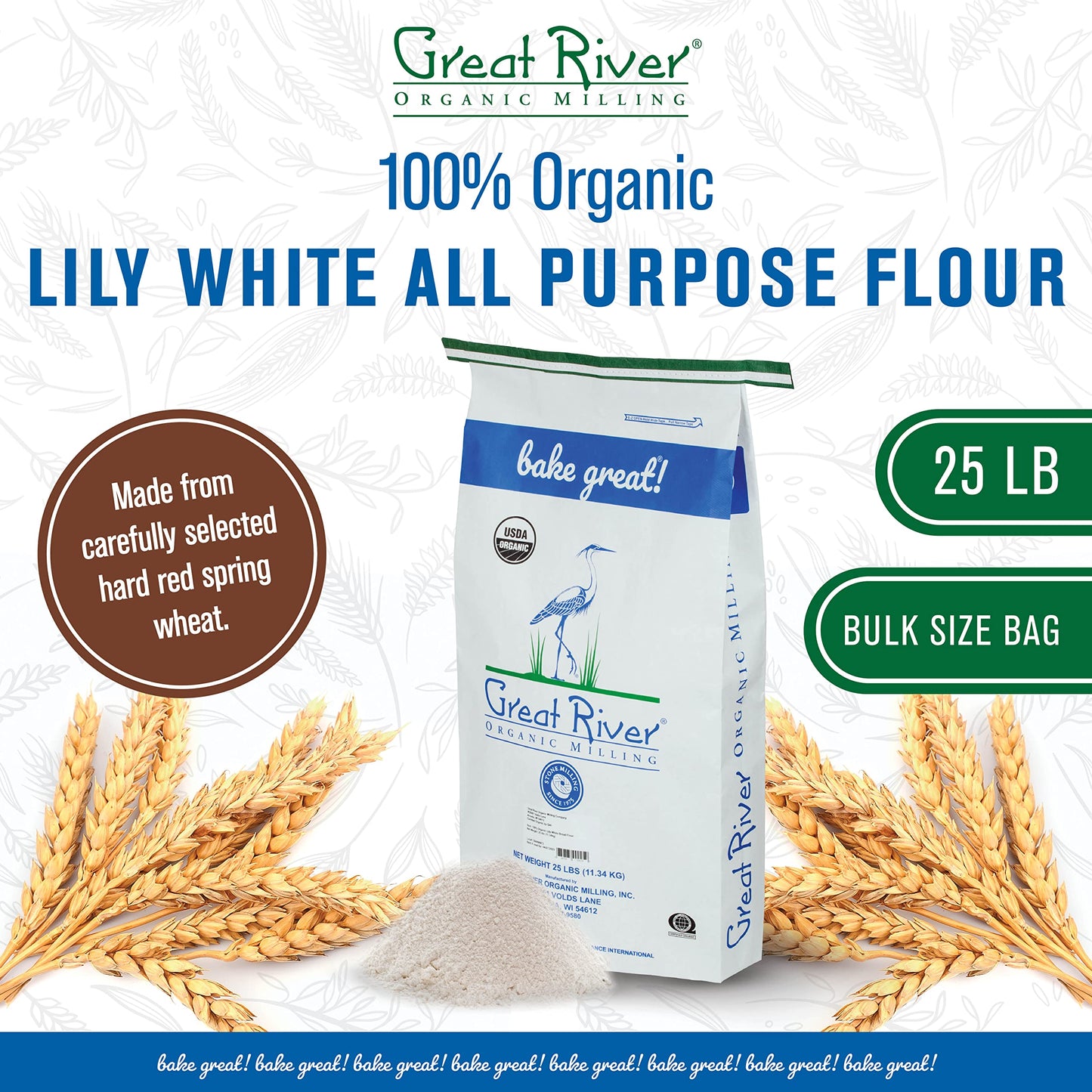 Great River Organic Milling All-Purpose Flour, Unbromated & Unbleached, Non-GMO, 25 Lb (Pack of 1)