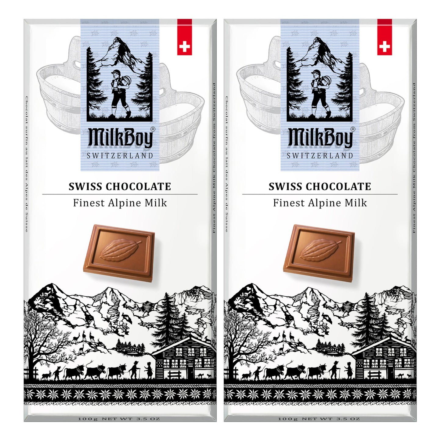 Milkboy Swiss Chocolates - Swiss Alpine Milk Chocolate Bars - Gluten Free - 3 oz Pack of 2 - Brown