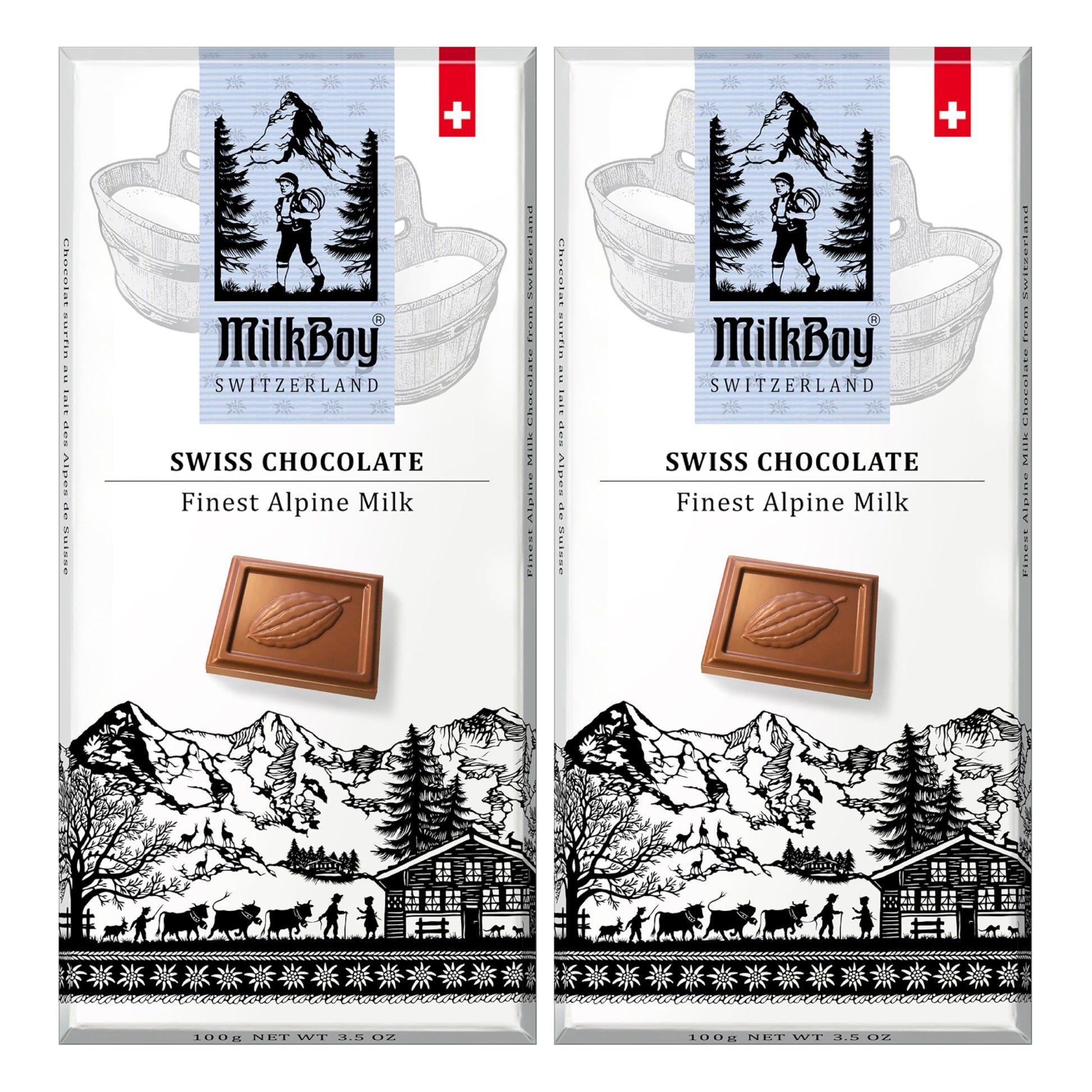 Milkboy Swiss Chocolates - Swiss Alpine Milk Chocolate Bars - Gluten Free - 3 oz Pack of 2 - Brown