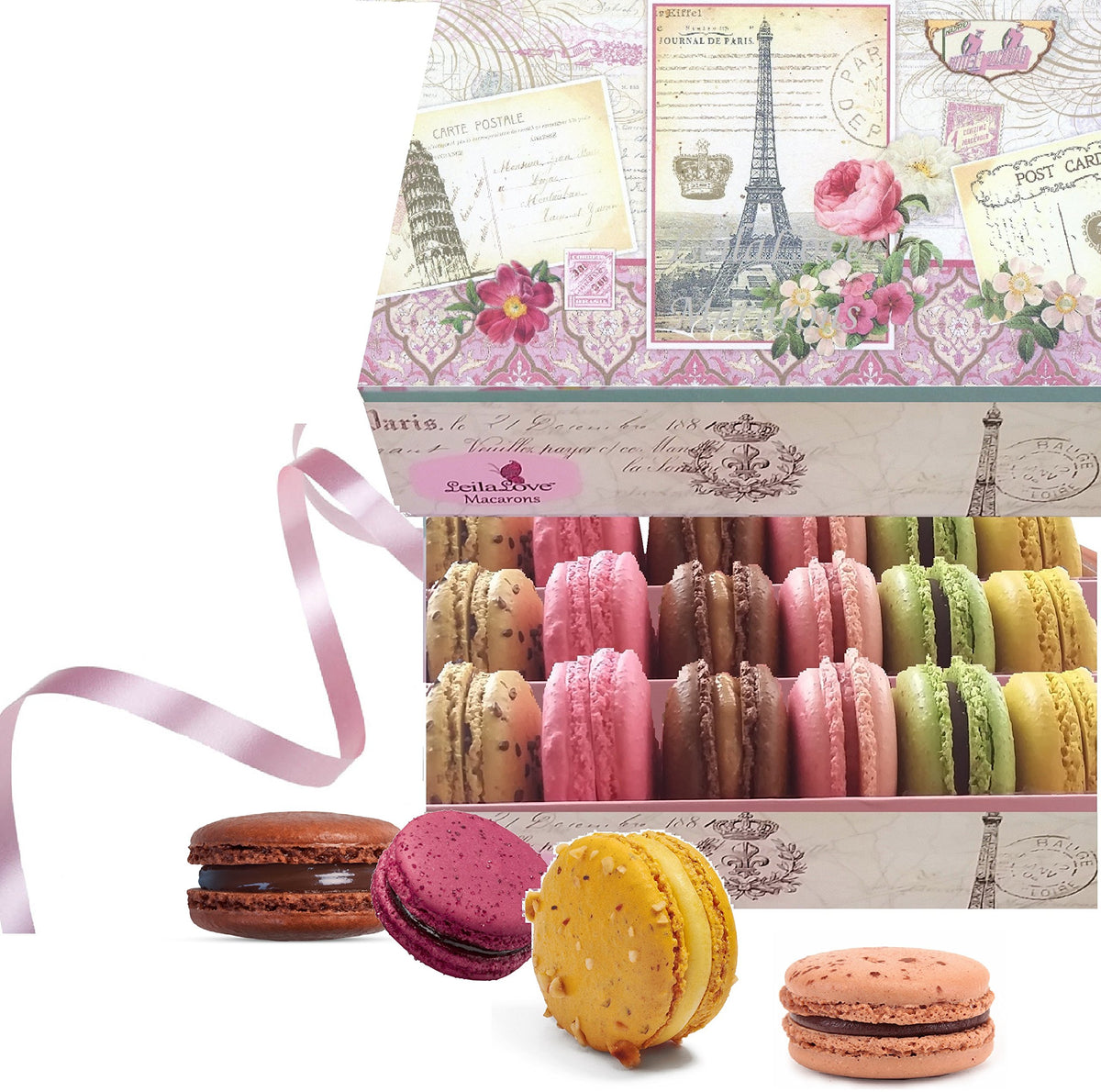 Leilalove Macarons - Paris18 Macarons With Dozen Flavors - Box Varies In Color