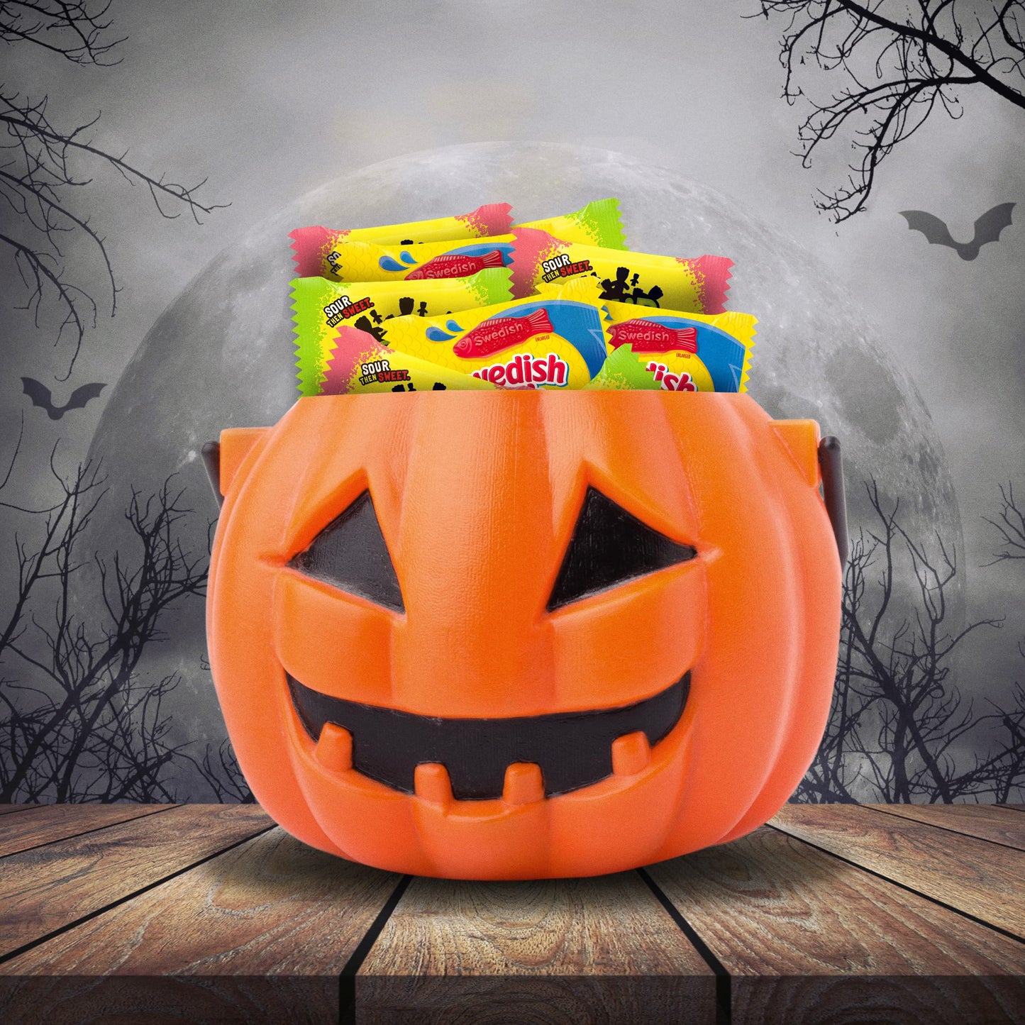 SOUR PATCH KIDS Original, Watermelon & SWEDISH FISH Mini Halloween Candy Variety Pack, Bulk Candy, 100 Trick or Treat Bags