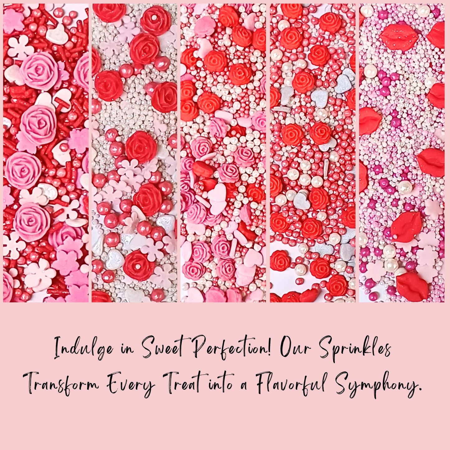 Confect Pink Mini Roses & Lips I Silver Hearts & Vermcelli And White Pearls | Sprinkles For Baking & Cake Decorative | Baby Show