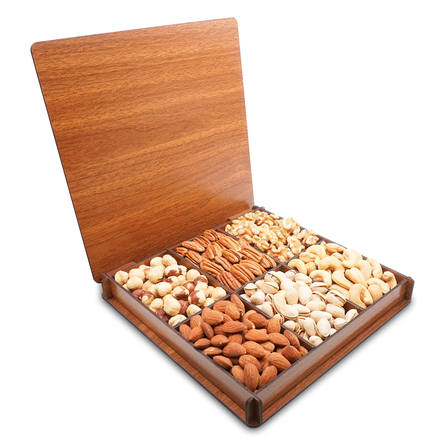 Secret Gardens Monogrammed Gift Basket - Mixed Nuts in Reusable Wooden Tray - Gourmet Assortment for Birthdays, Anniversaries, and Corporate Gifts
