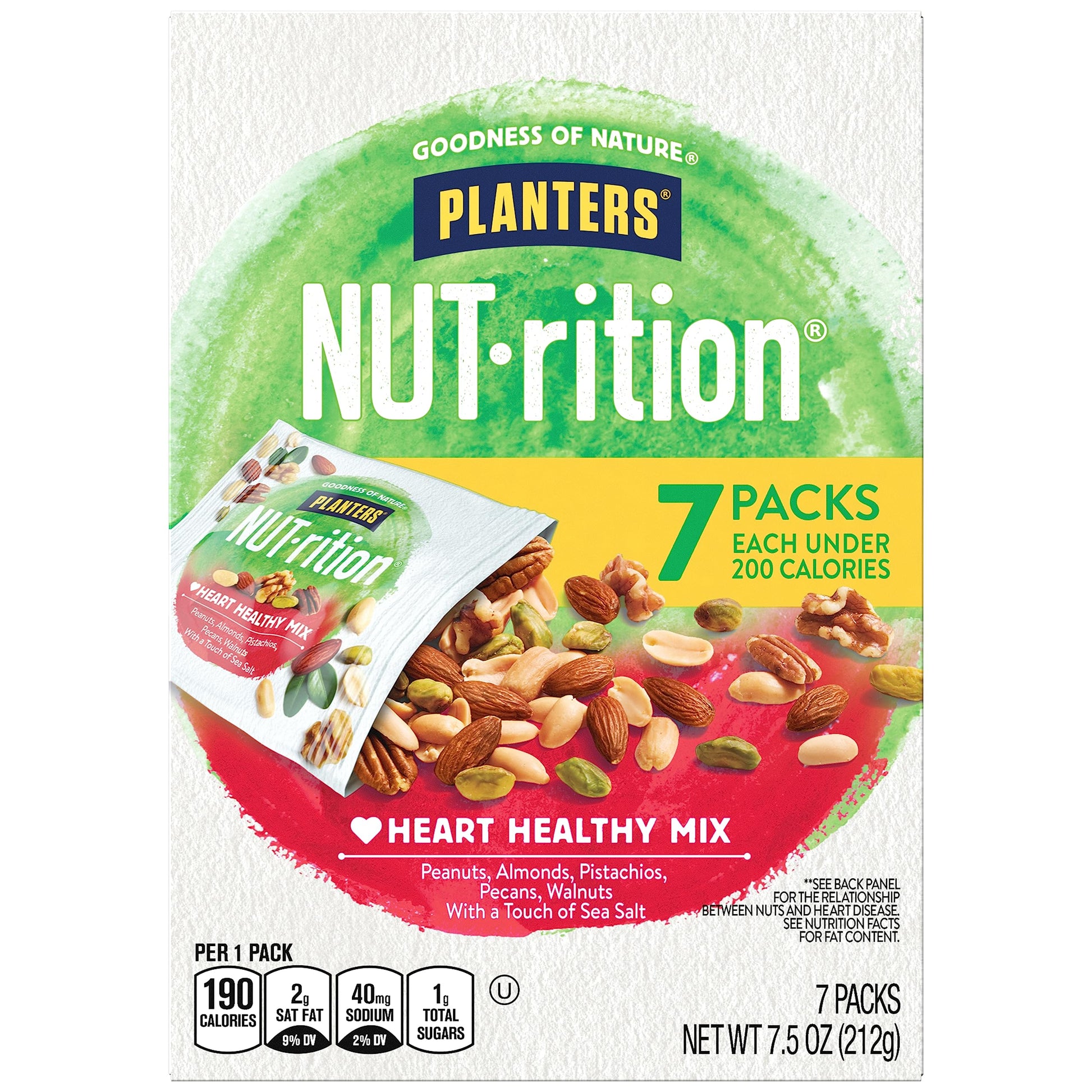 PLANTERS NUTrition Heart Healthy Mix with Walnuts, 7.5 oz Box (Contains 7 Individual Pouches)  OntheGo/ Work/School Snack an