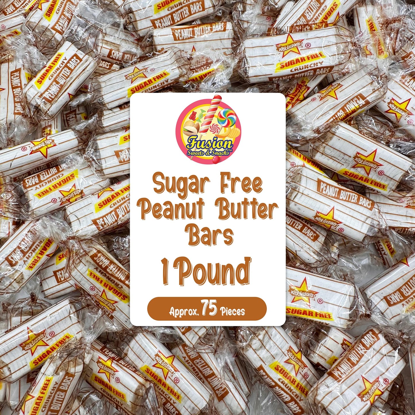 Fusion Sweets Sugar Free Peanut Butter Bars - Individually Wrapped - 1 Pound
