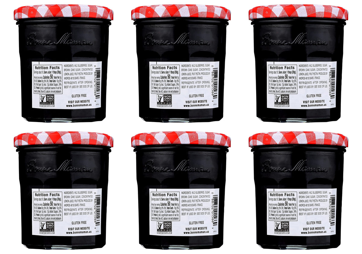 Bonne Maman Wild Blueberry Preserves, 13 oz Glass Jars (Pack of 6) - Non-GMO, Made with Simple Ingredients