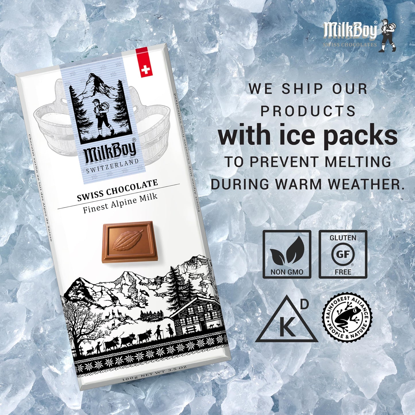 Milkboy Swiss Chocolates - Swiss Alpine Milk Chocolate Bars - Gluten Free - 3 oz Pack of 2 - Brown