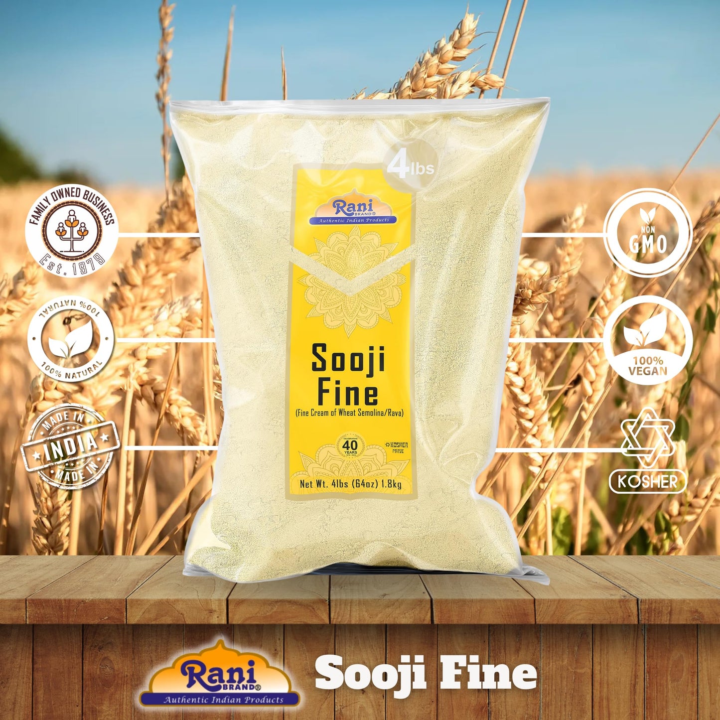 Rani Brand Sooji Fine Flour - 4lbs (64oz) - All Natural, Vegan, Non-GMO, Indian Origin